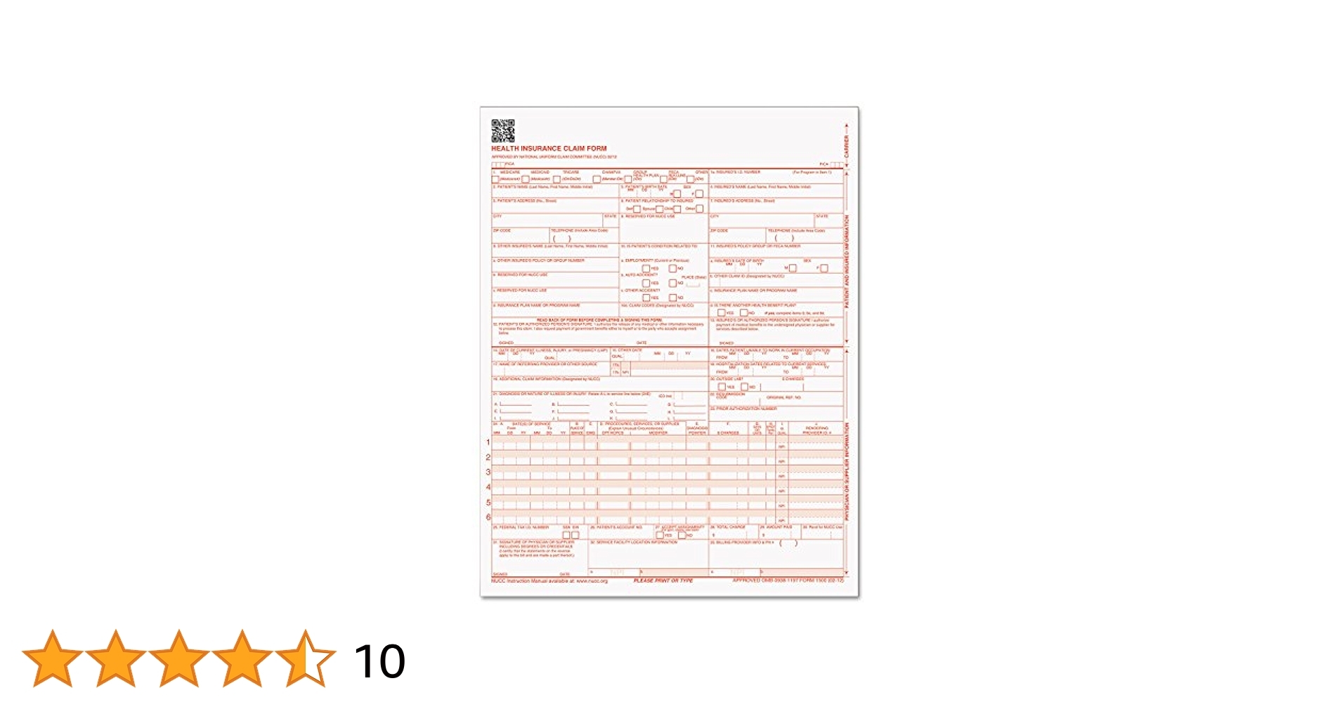 Amazon TOPS CMS 1500 Health Insurance Claim Forms For Laser Printer 8 5 X 11 Inches 250 Sheets Per Pack 50135RV White Office Products