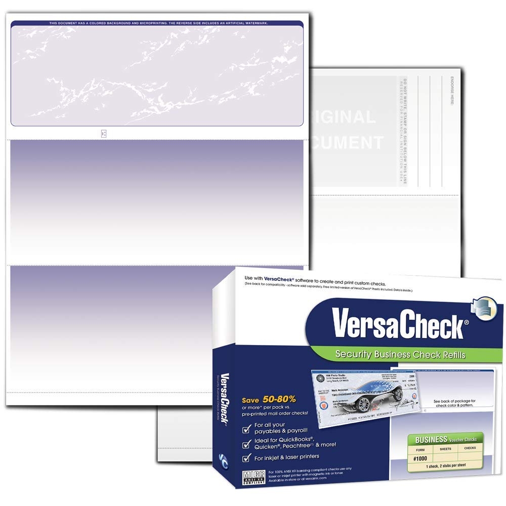 Amazon VersaCheck Secure Checks 1000 Blank Business Voucher Checks Blue Prestige 1000 Sheets Form 1000 Check On Top Office Products