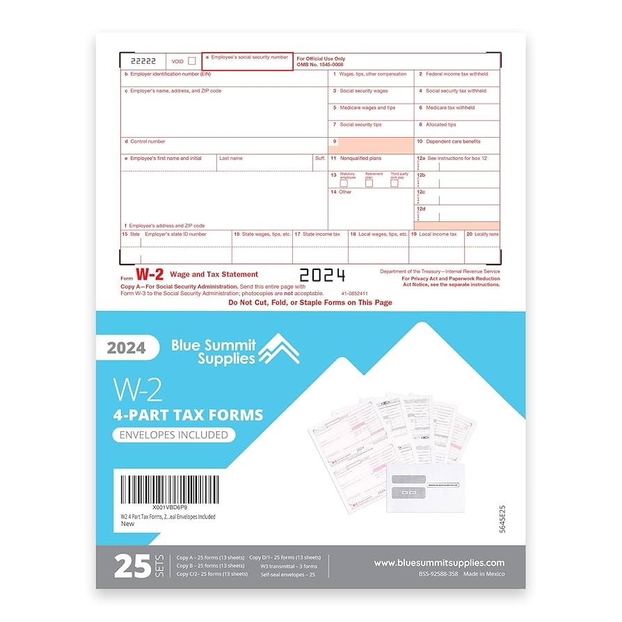 Amazon W2 Forms 2024 4 Part Tax Forms 25 Employee Kit Of Laser Forms Compatible With QuickBooks And Accounting Software 25 Self Seal Envelopes Included Office Products