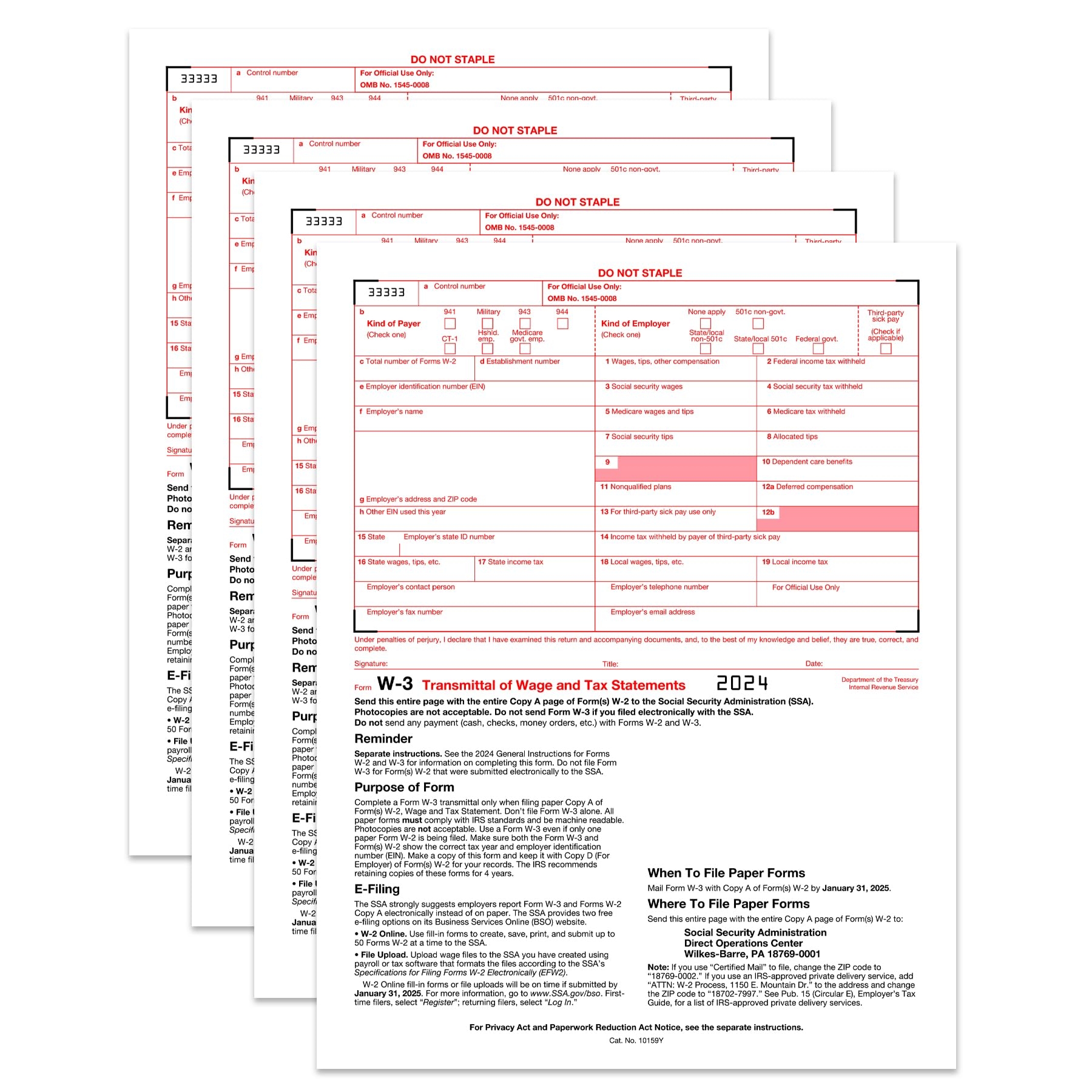 Amazon W3 Forms 2024 10 Form W 3 Summary Laser Forms For Transmittal Of Wage And Tax Statements Compatible With Quick Books And Accounting Software 10 Pack Office Products