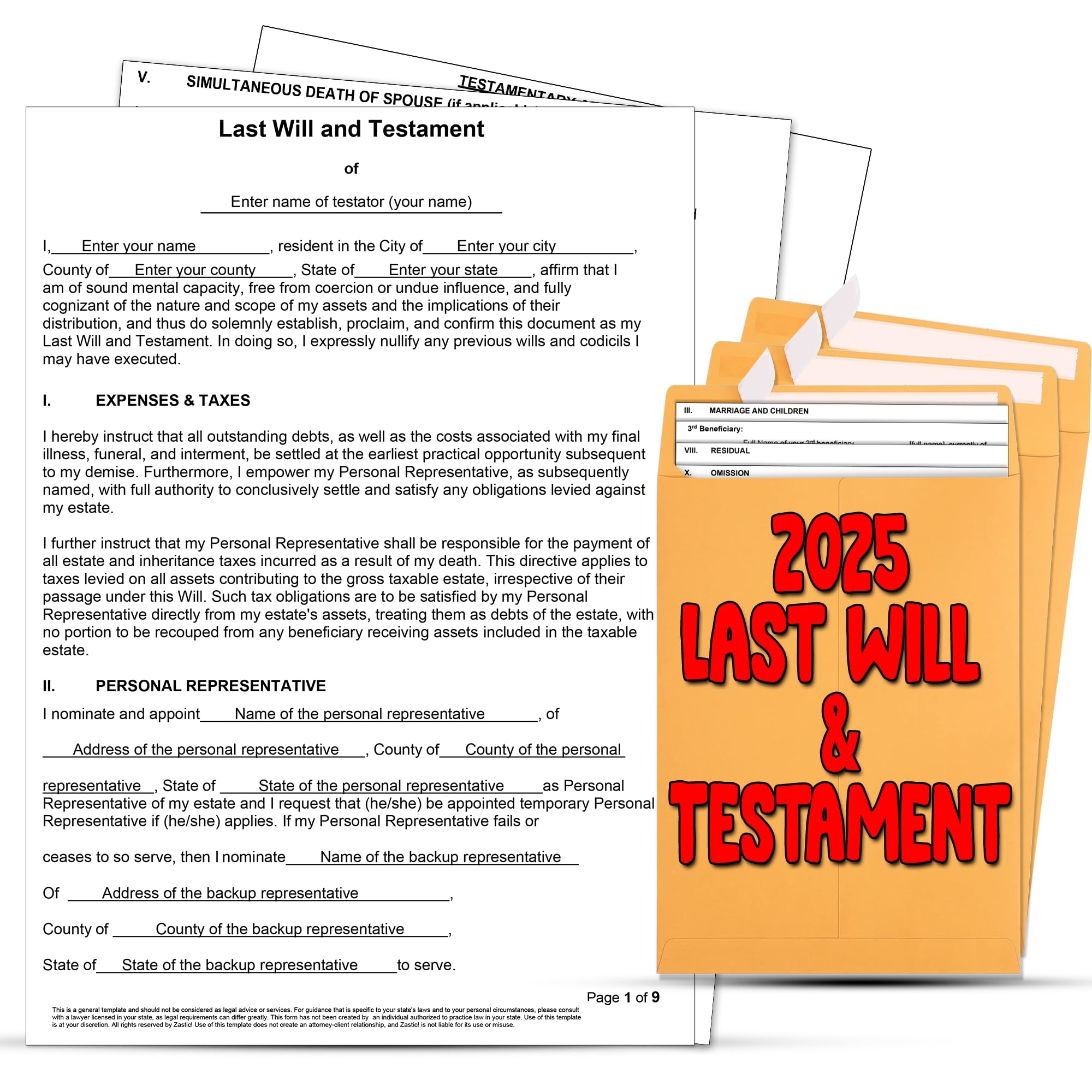 Amazon Zastic 2025 Last Will And Testament Kit Blank Legal Last Will Testament Forms Do It Yourself Legal Will Maker Templates End Of Life Planning Kit Includes 3 Blank