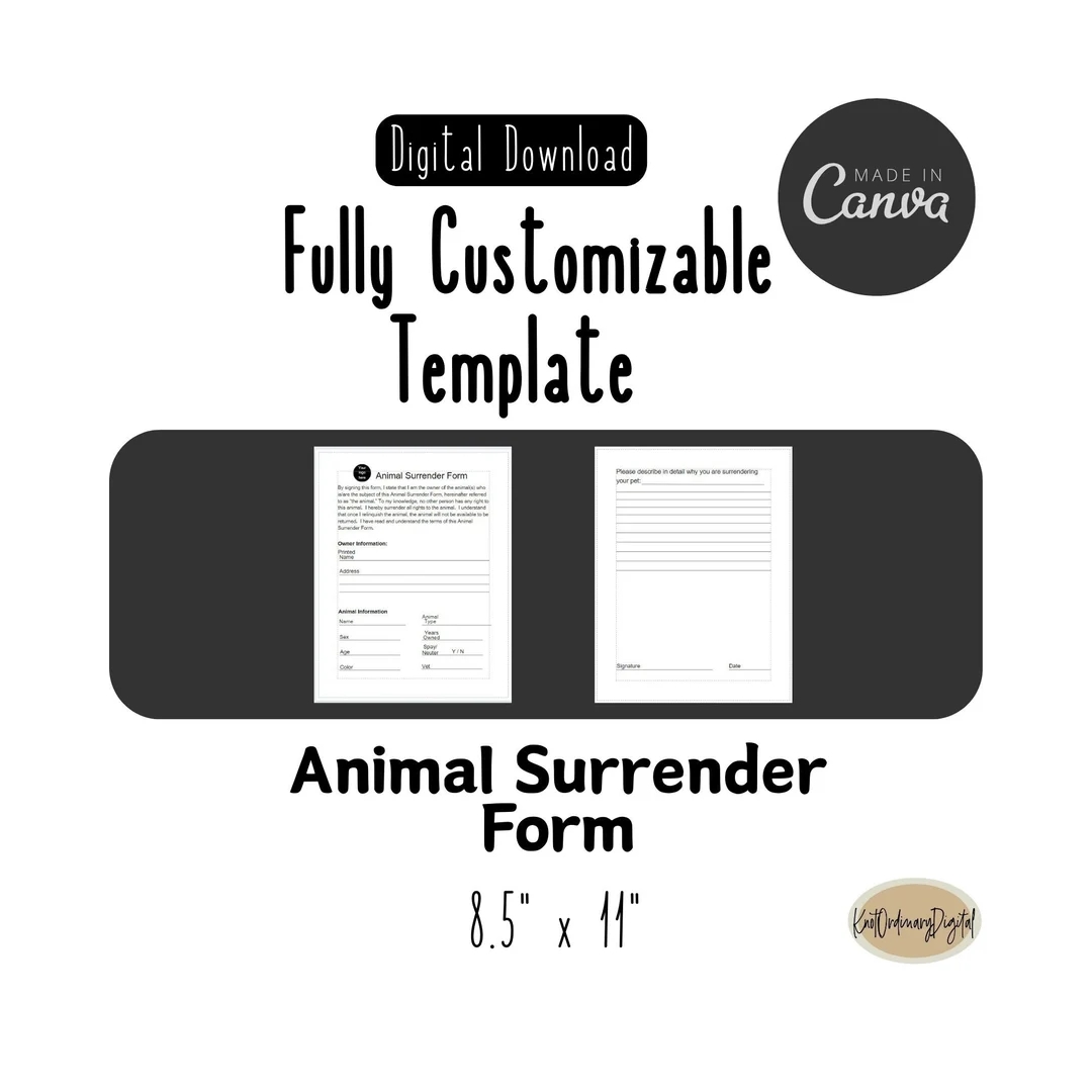 Animal Surrender Form Fully Retailers Customizable