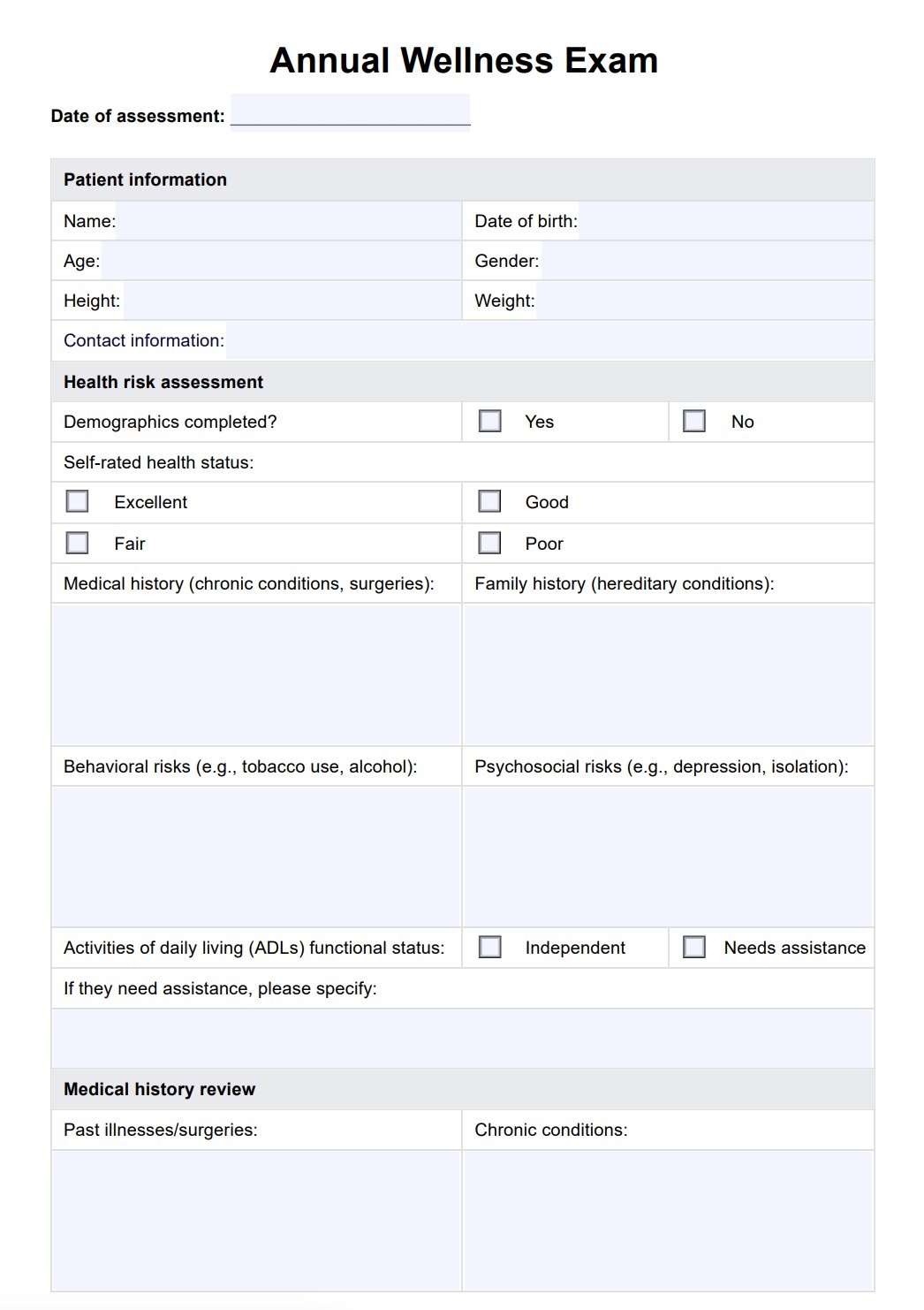 Annual Wellness Exam Checklist Example Free PDF Download