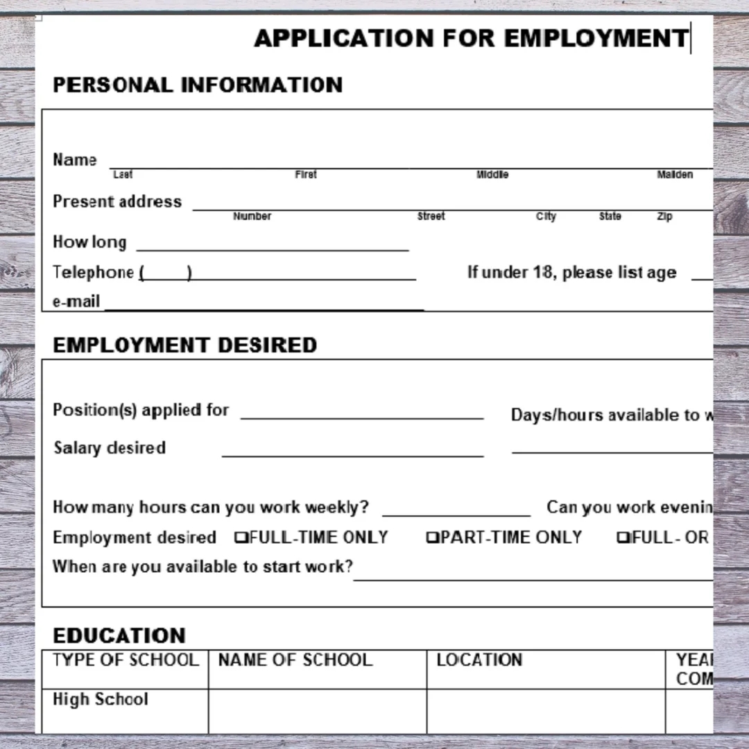 Job Application Forms Free Printable