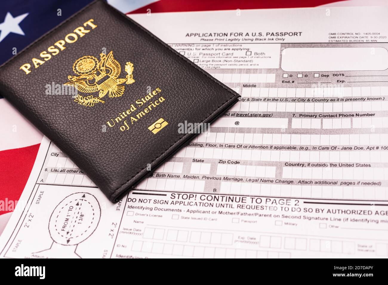 Application Form To Get A New American Passport Patriotic Flag Background Stock Photo Alamy
