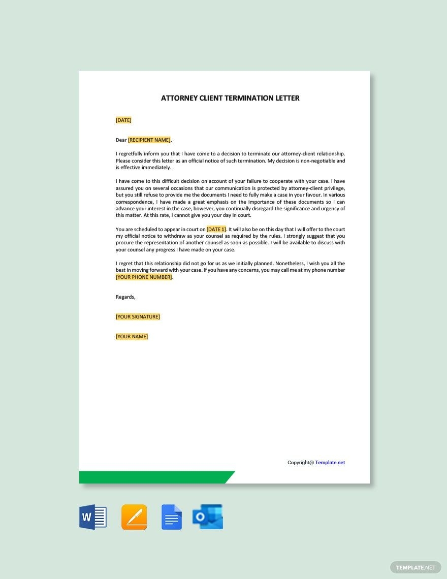 Attorney Client Termination Letter Template In Google Docs Word Pages Outlook PDF Download Template Attorney Client Termination Letter Template In Google Docs Word Pages Outlook PDF Download Template