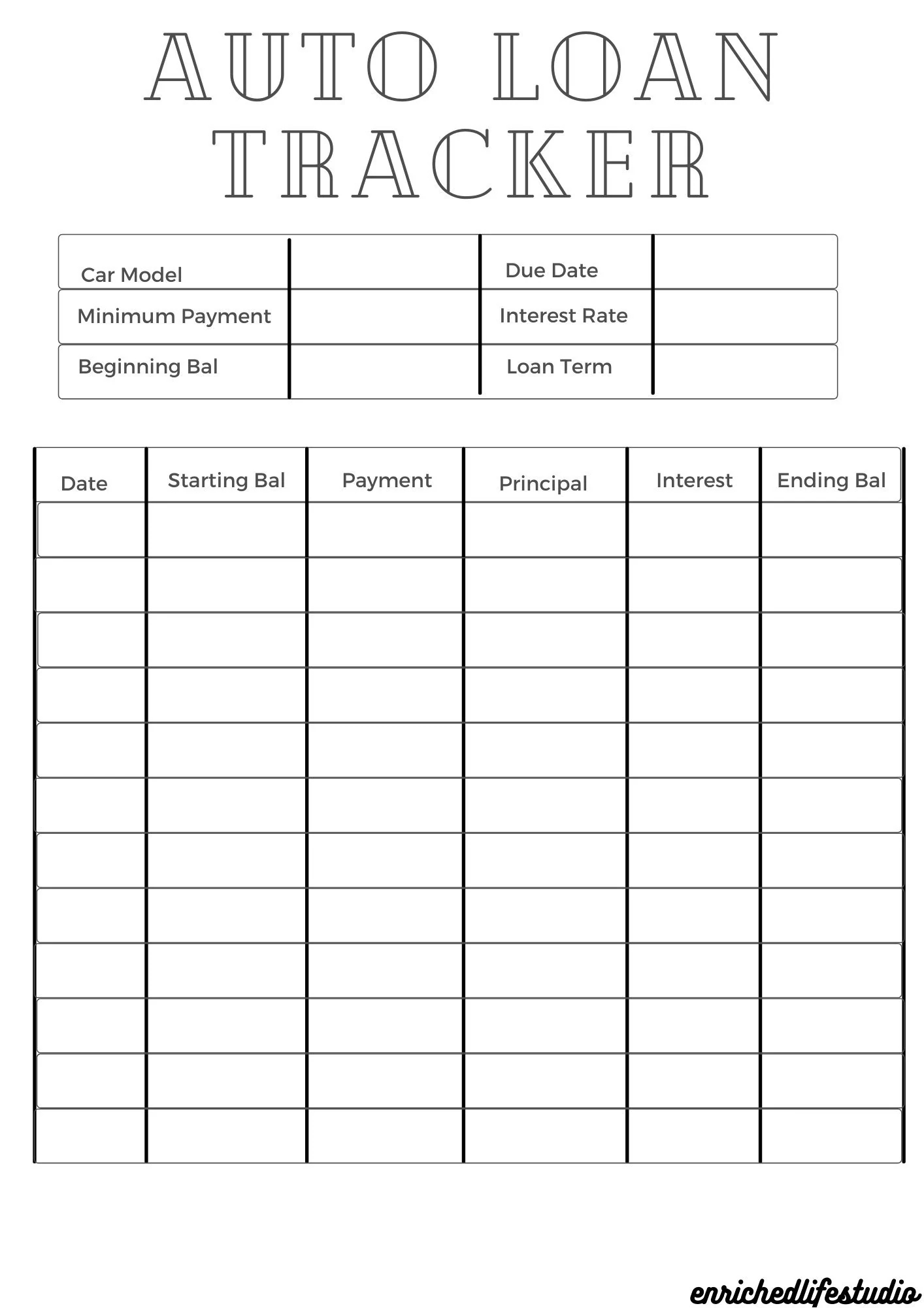 Auto Loan Tracker Etsy