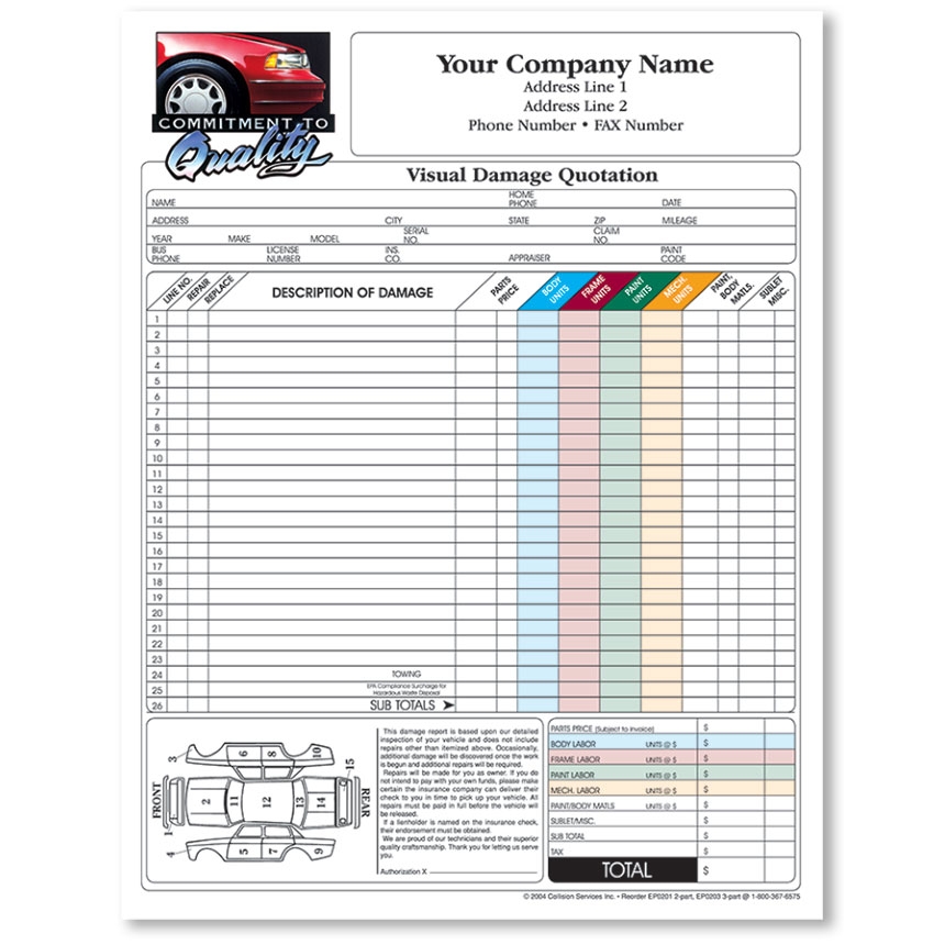 Auto Repair Estimate Forms Commitment To Quality 2 Part Full Color Auto Repair Estimate Forms Commitment To Quality 2 Part Full Color