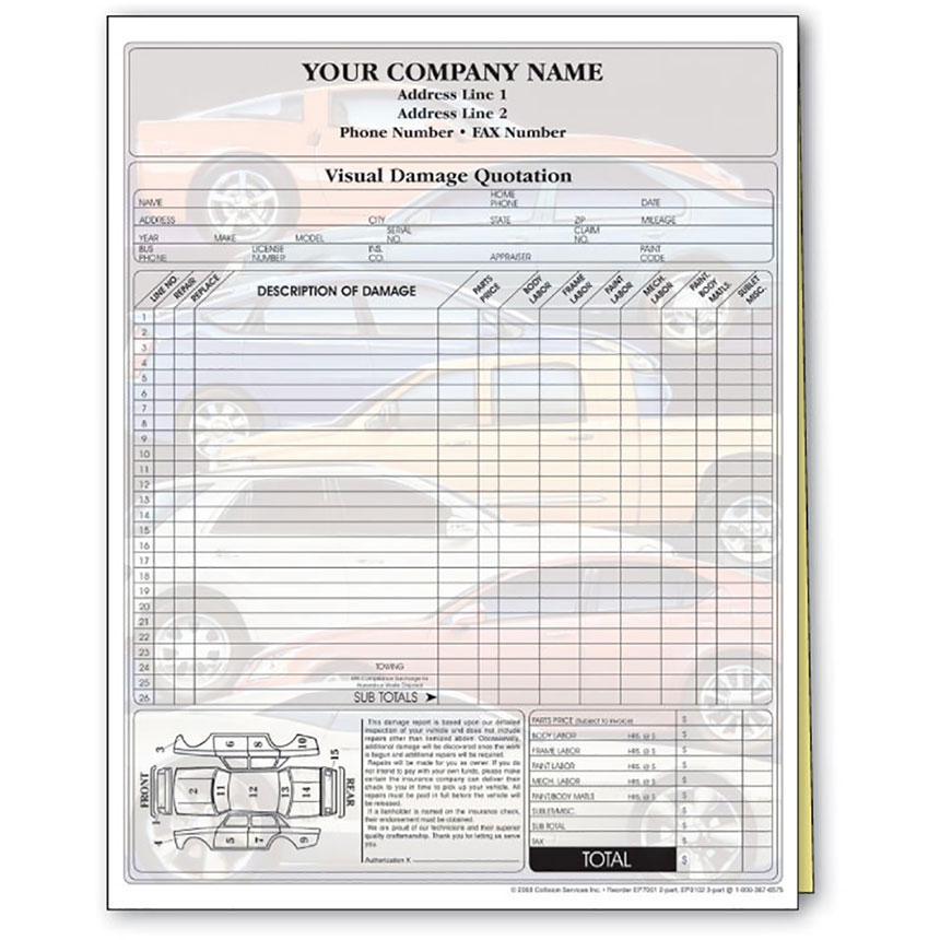 Auto Repair Estimate Forms Stacked Cars Screen 2 Part Full Color Auto Repair Estimate Forms Stacked Cars Screen 2 Part Full Color