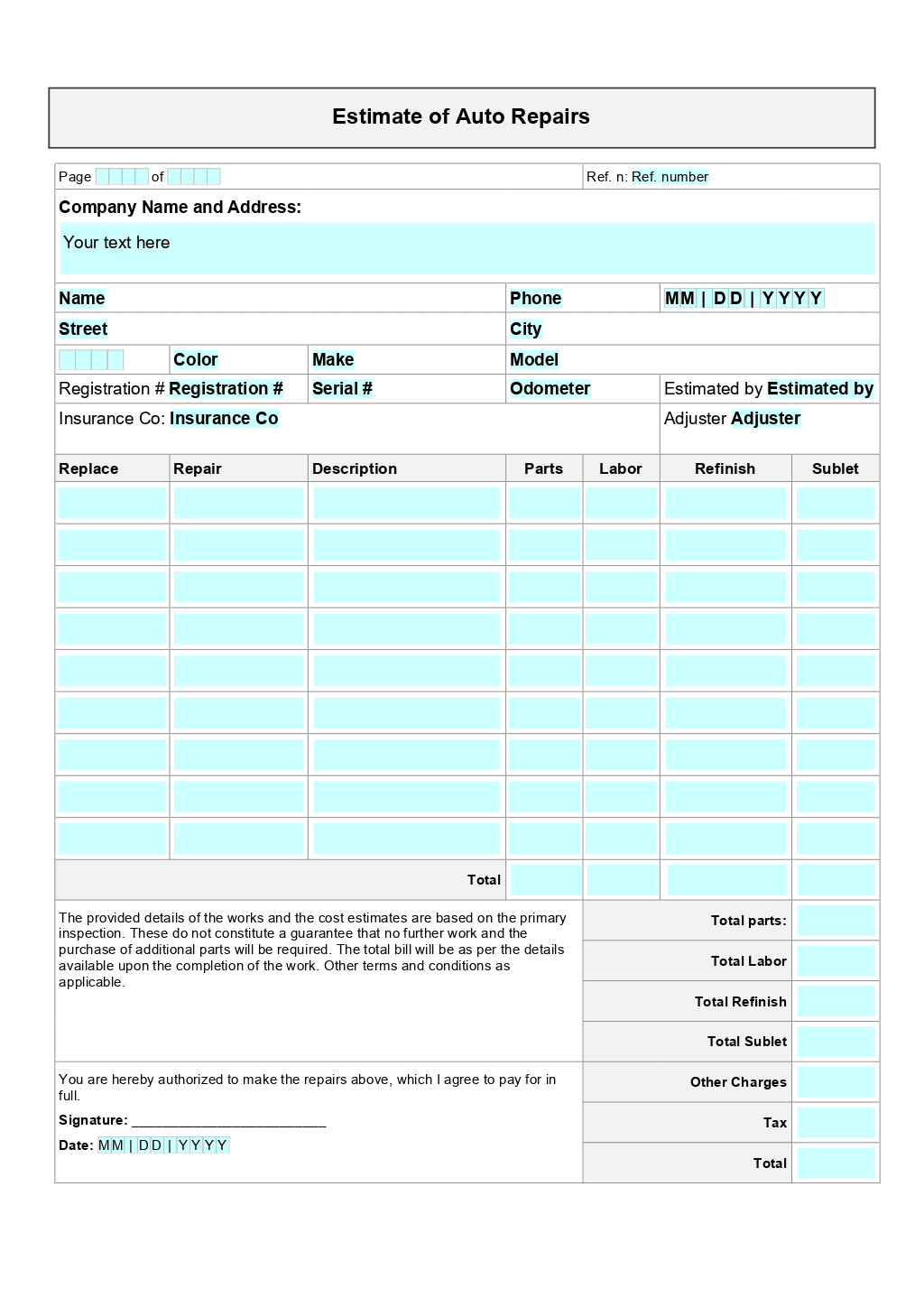 Auto Repair Estimate Template ONLYOFFICE Auto Repair Estimate Template ONLYOFFICE