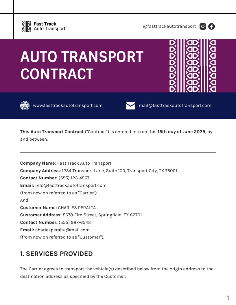 Auto Transport Contract Template Venngage Auto Transport Contract Template Venngage