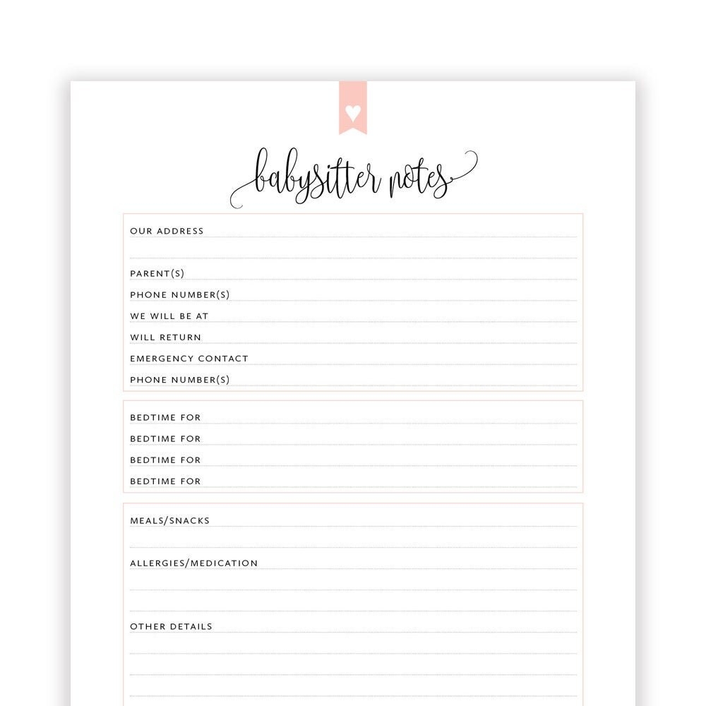 Babysitter Forms Printable Free