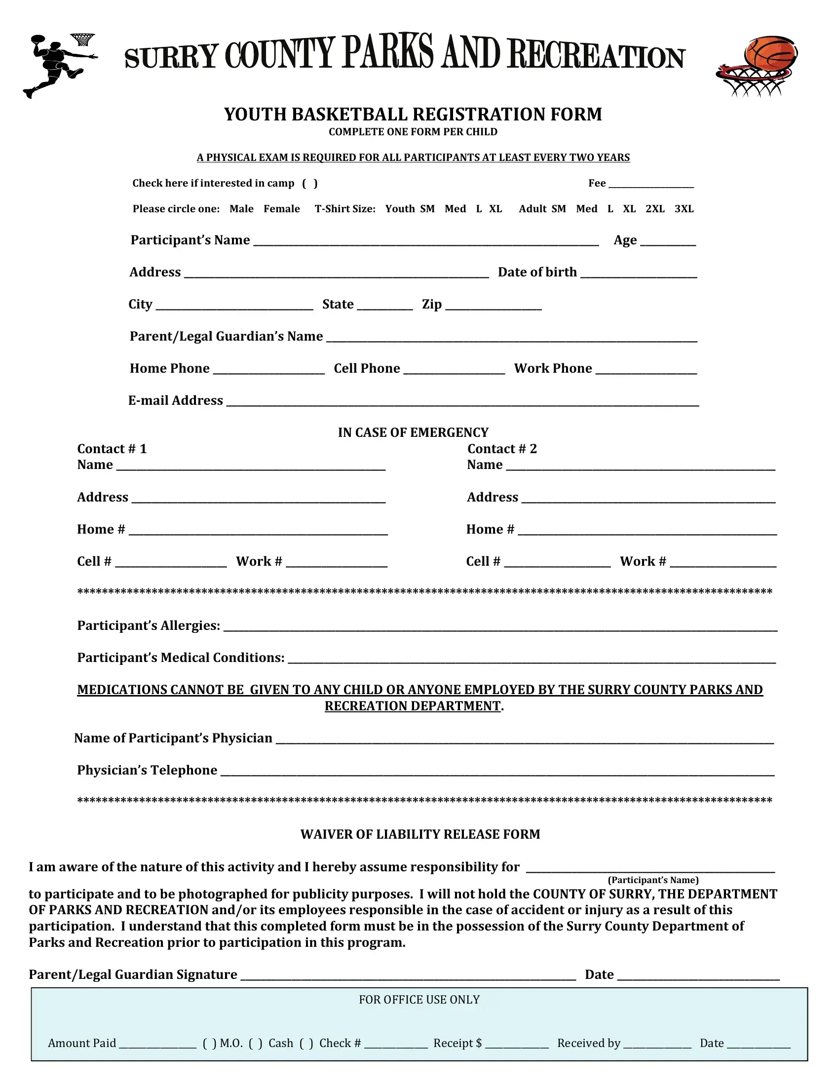 Basketball Registration Form Fill Out Printable PDF Forms Online