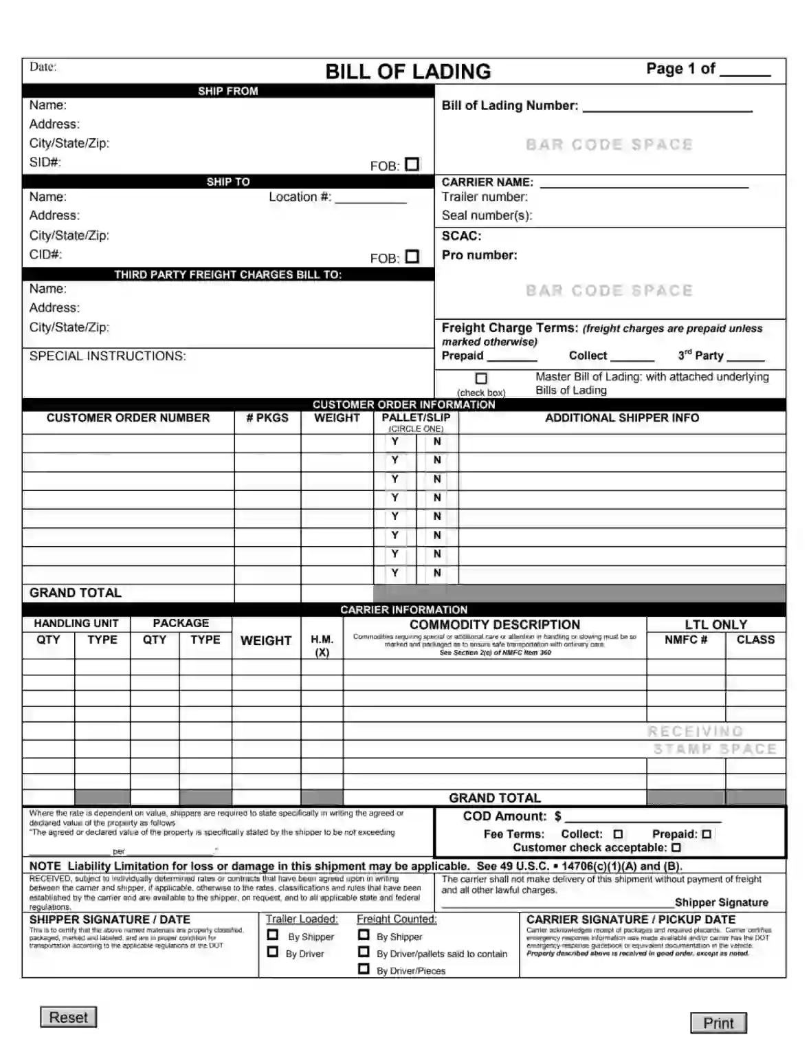Bill Of Lading Form Fill Out Printable PDF Forms Online Bill Of Lading Form Fill Out Printable PDF Forms Online
