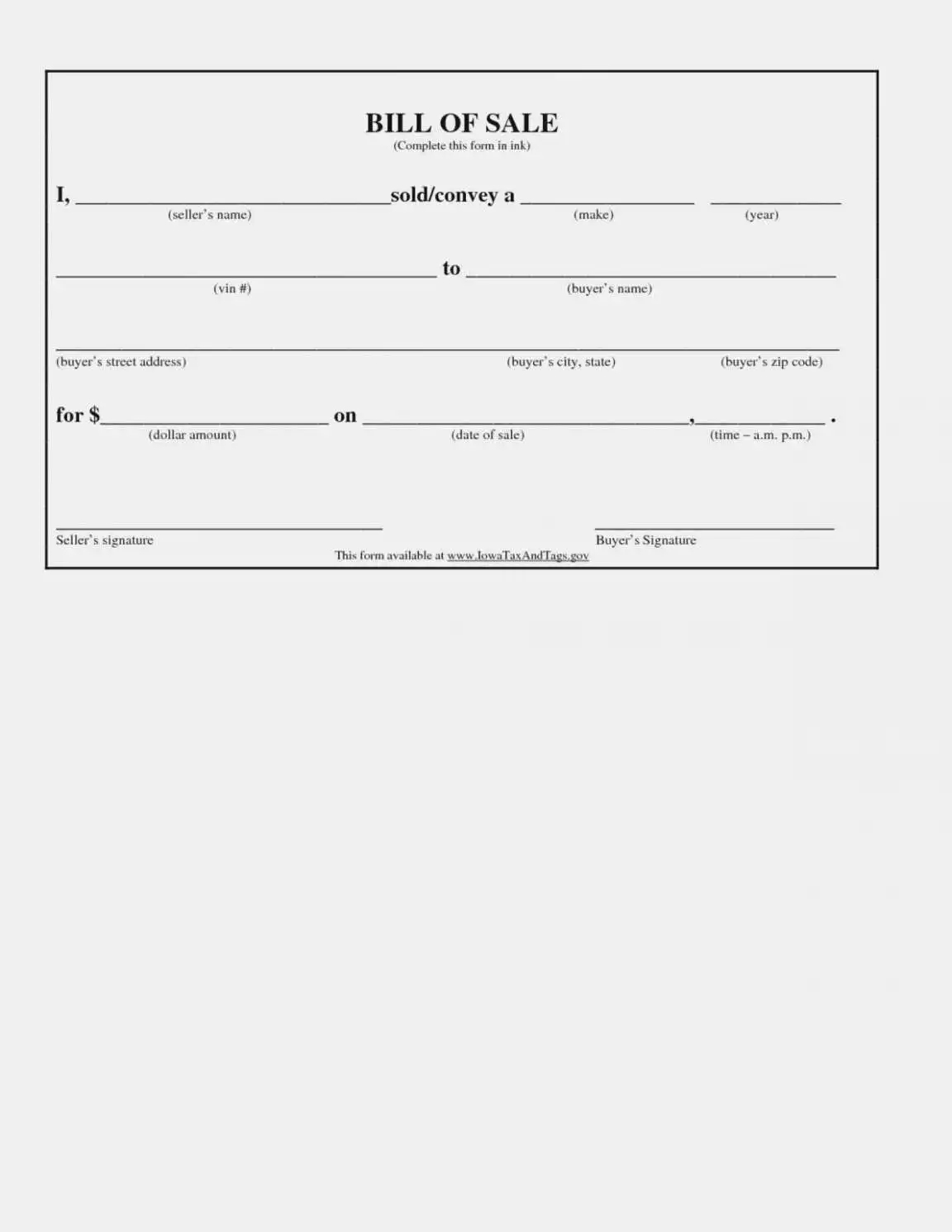 Bill Of Sale Printable Form Printable Design Resources