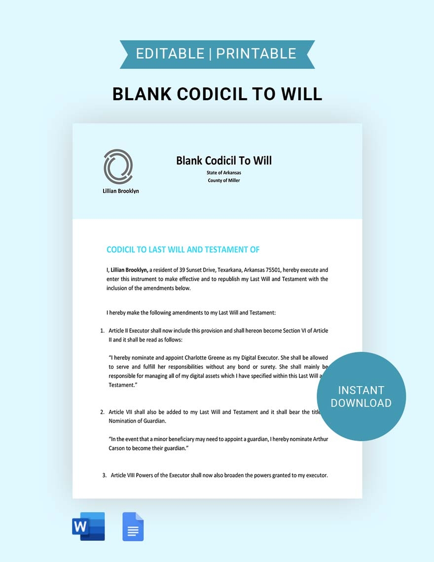 Blank Codicil To Will Template In Google Docs Word Download Template 