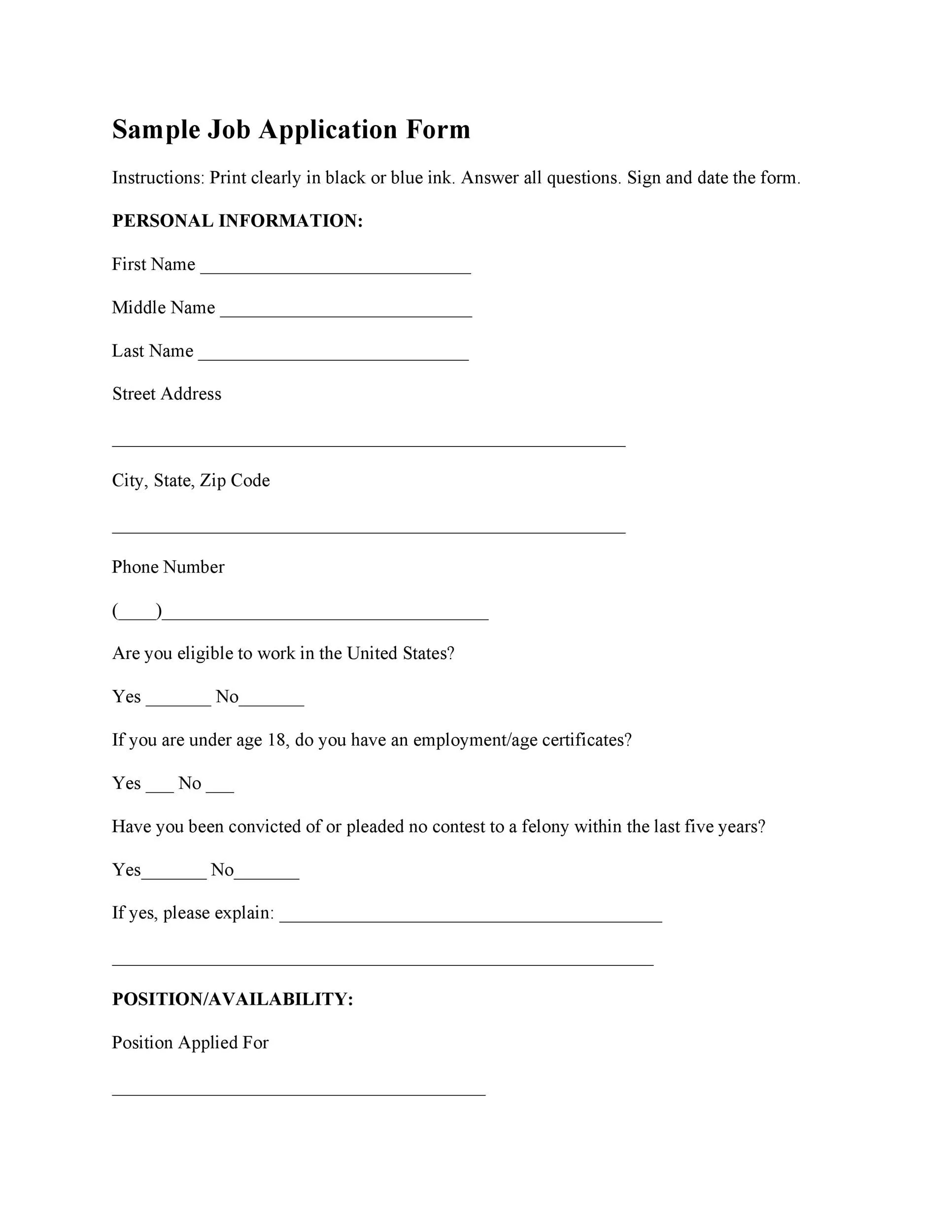 Blank Job Application Printable Printable Design Resources