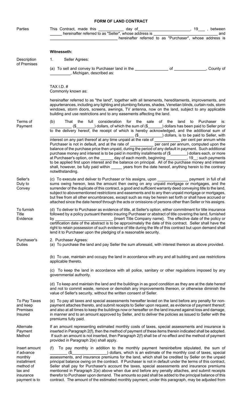 Blank Land Contract Fill Out Printable PDF Forms Online