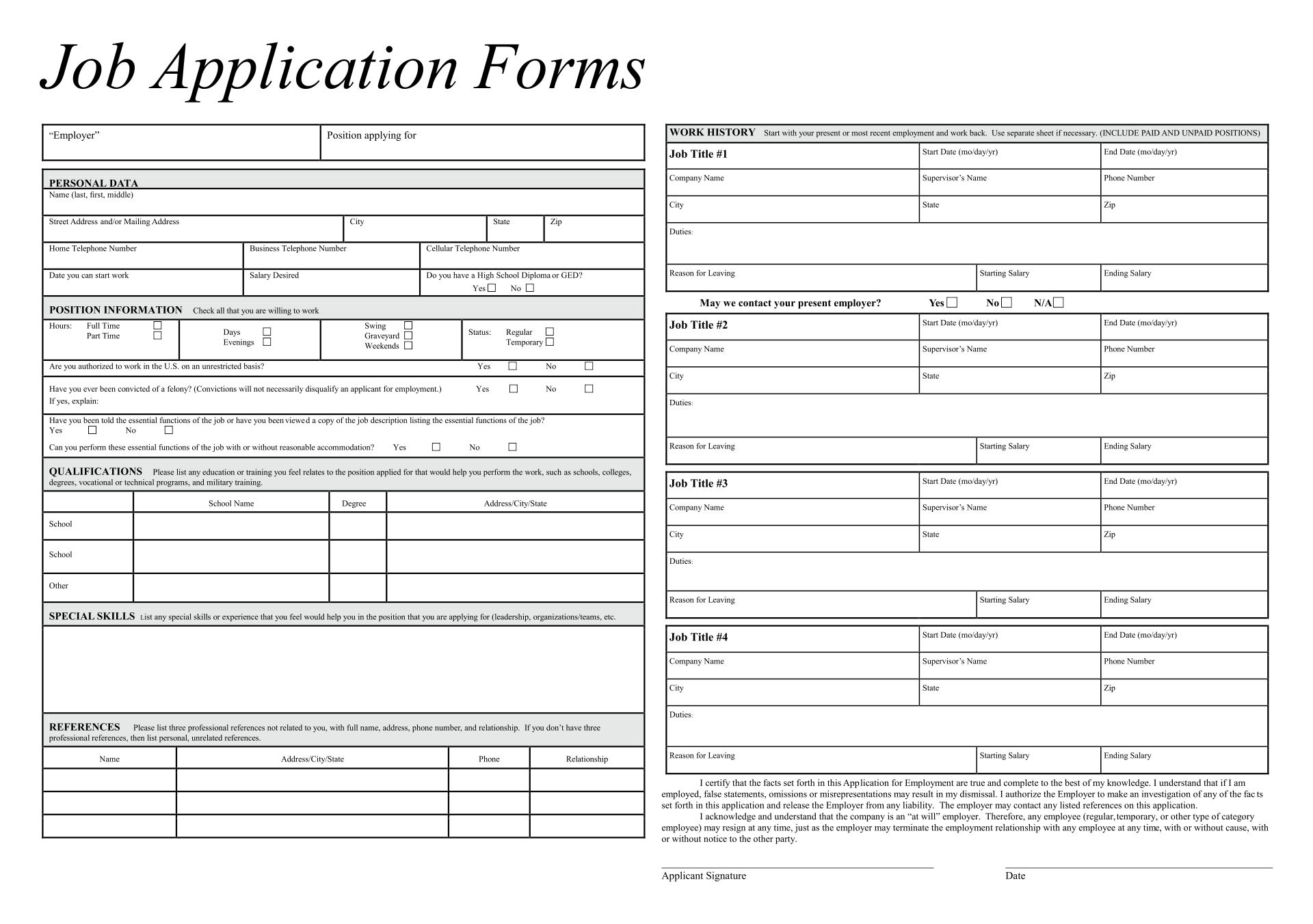 Walgreens Free Job Application Form Printable