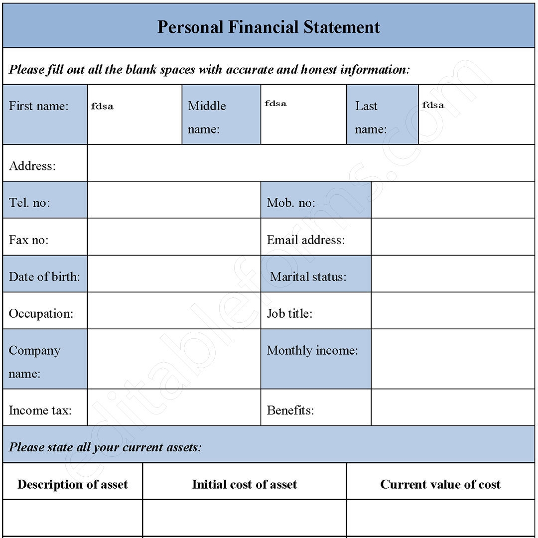 Blank Personal Financial Statement Fillable PDF Template Editable Forms s Ko fi Shop