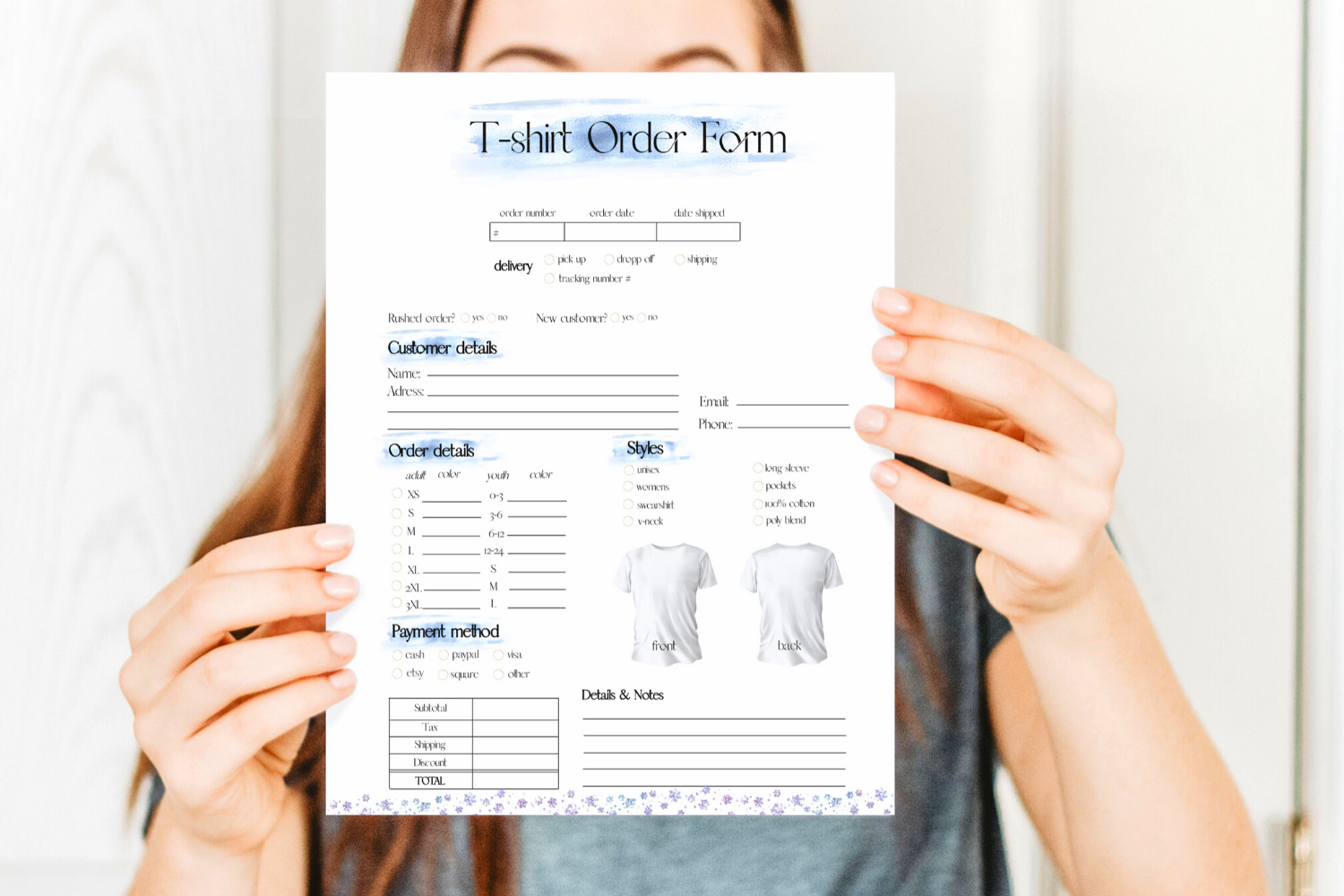 Blue Glitter T shirt Order Form Template By Old Continent Design TheHungryJPEG