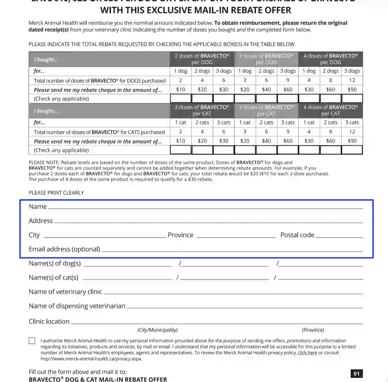 Bravecto Rebate Form Fill Out Printable PDF Forms Online