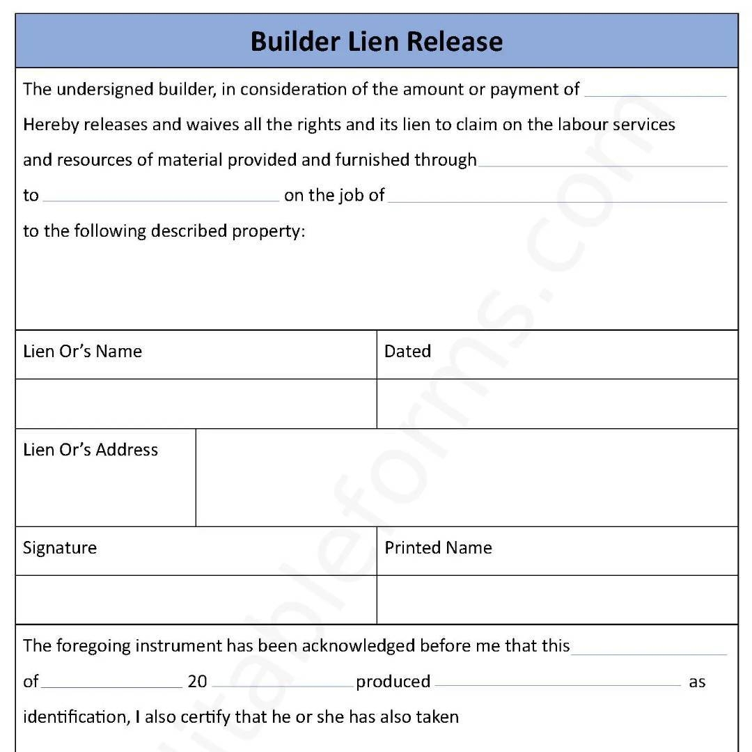 Builder Lien Release Fillable PDF Template Editable Forms s Ko fi Shop