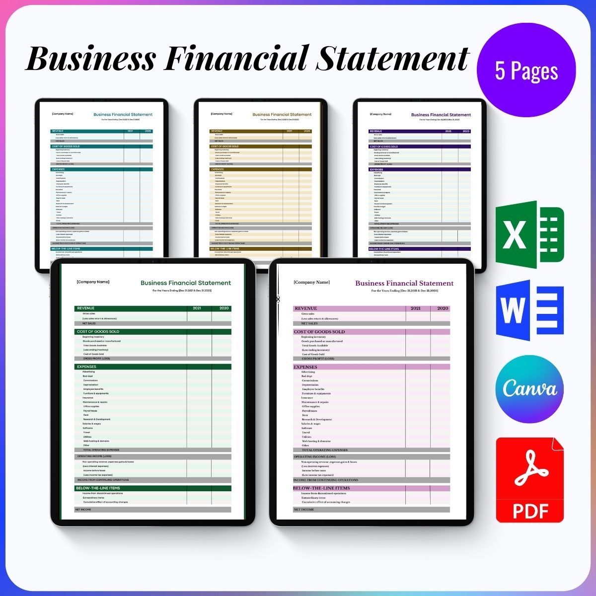 Business Financial Statement Template Printable PDF Business Financial Statement Template Printable PDF
