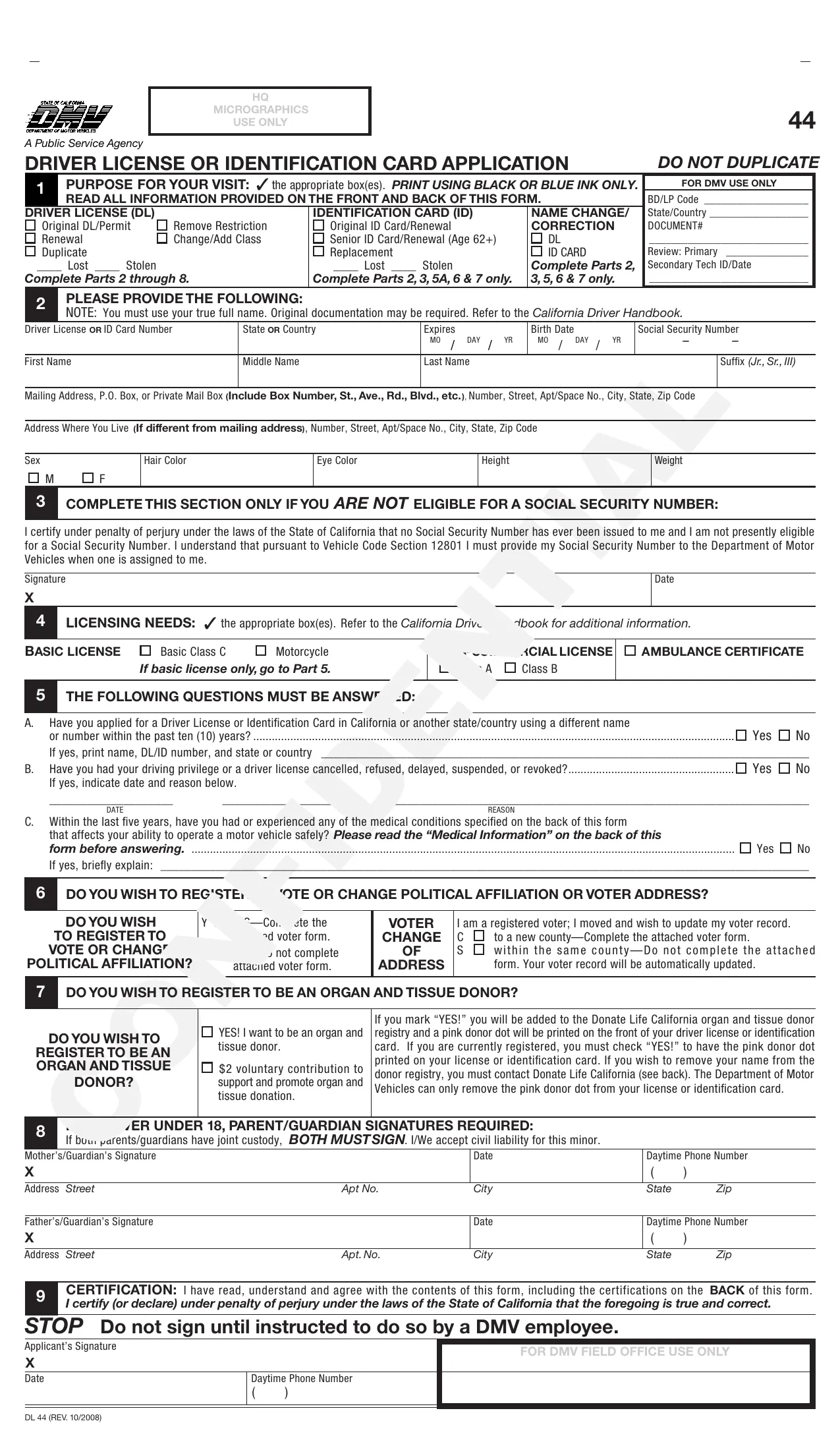 CA DMV DL 44 Form Fill Edit Online Download Print No Signup