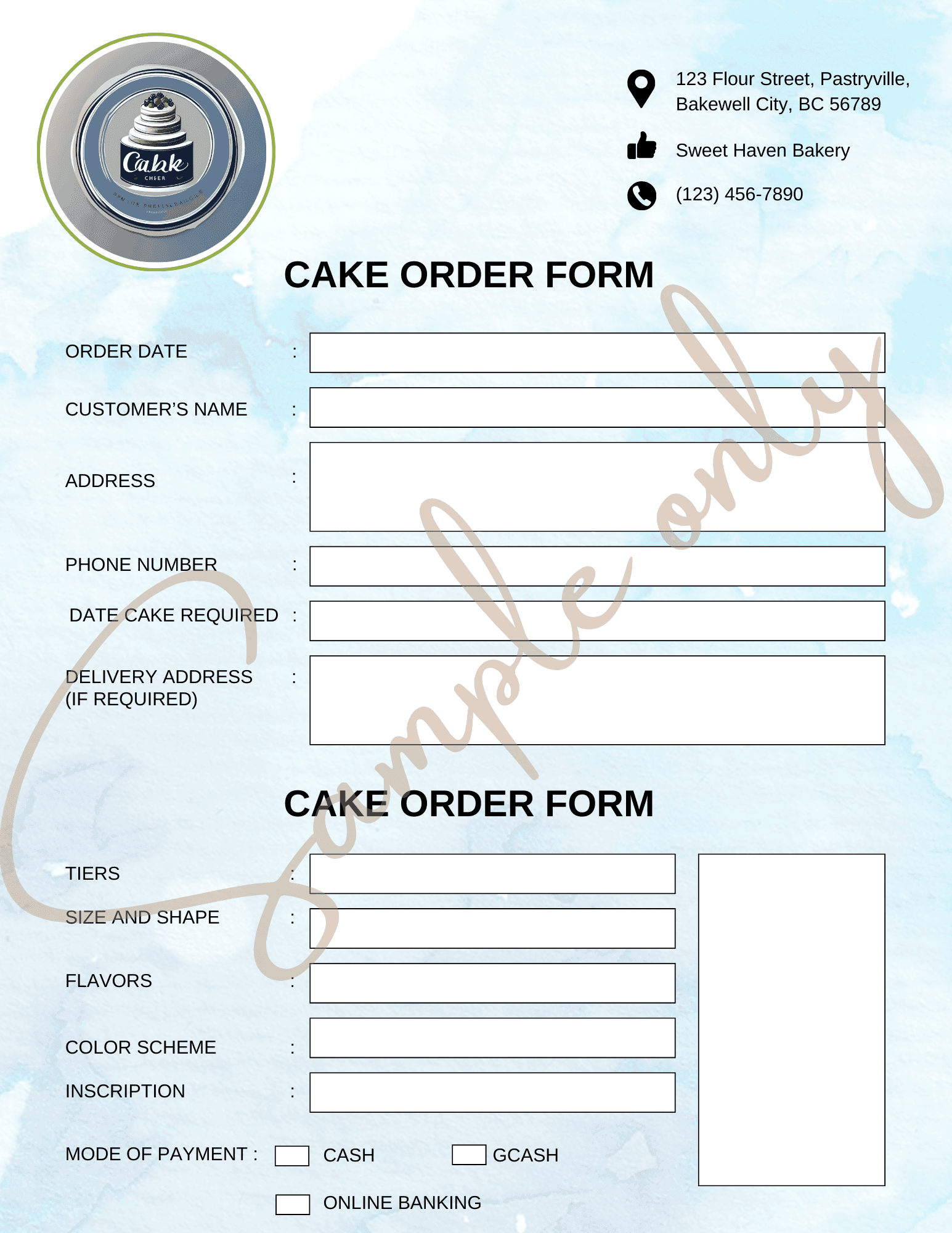Cake Order Form Acknowledgement Receipt Canva Template By Minicorn creations Raket PH