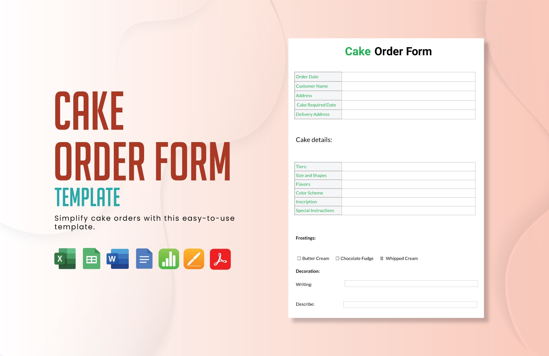 Cake Order Form Template In Apple Numbers Excel Pages Word PDF Google Sheets Google Docs Download Template