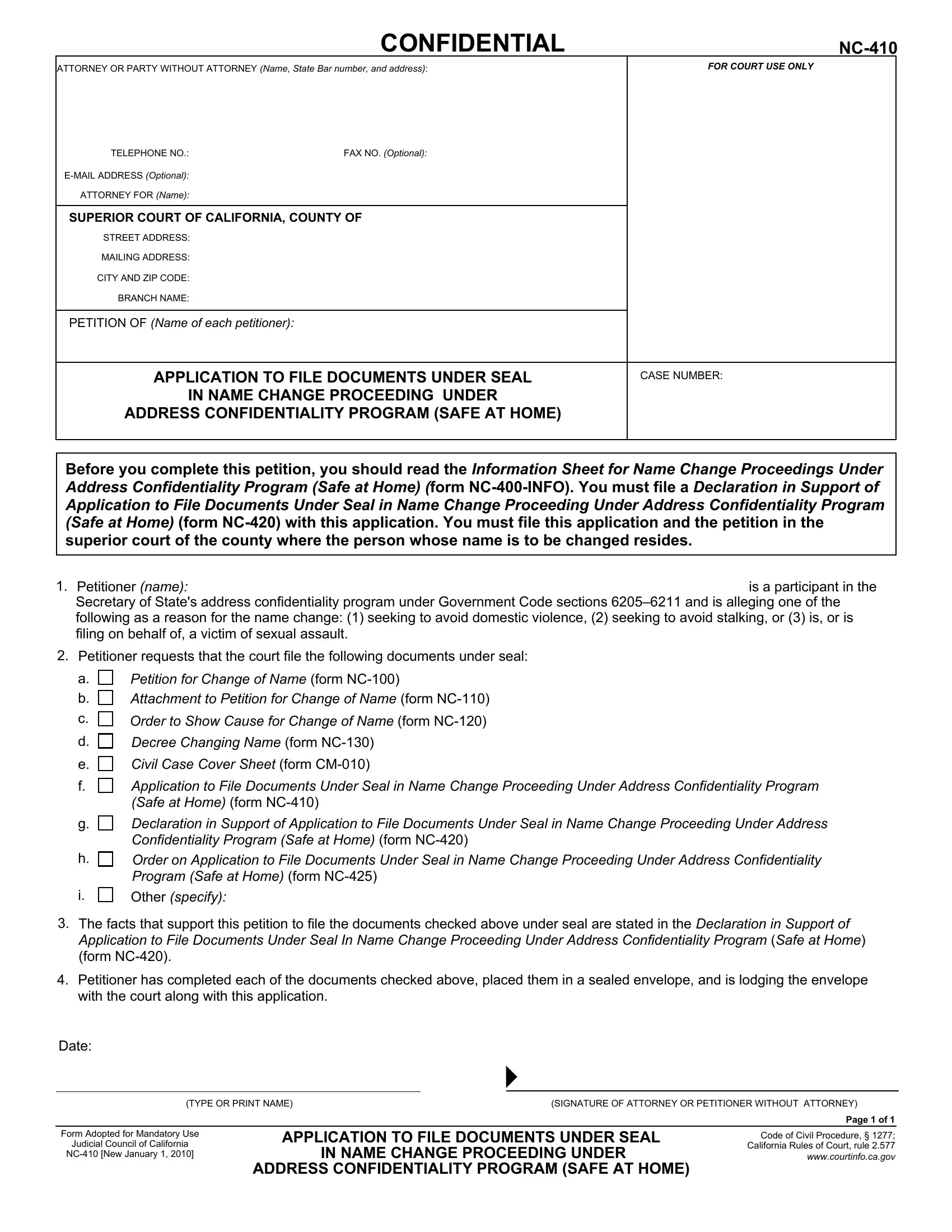 California Form Nc 410 Fill Out Printable PDF Forms Online