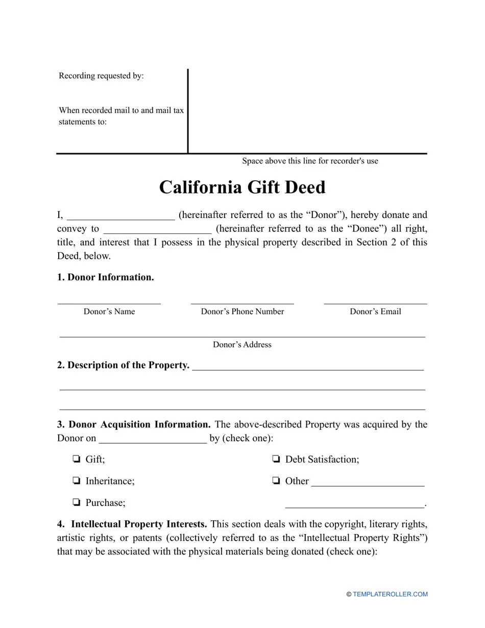 California Gift Deed Form Fill Out Sign Online And Download PDF Templateroller