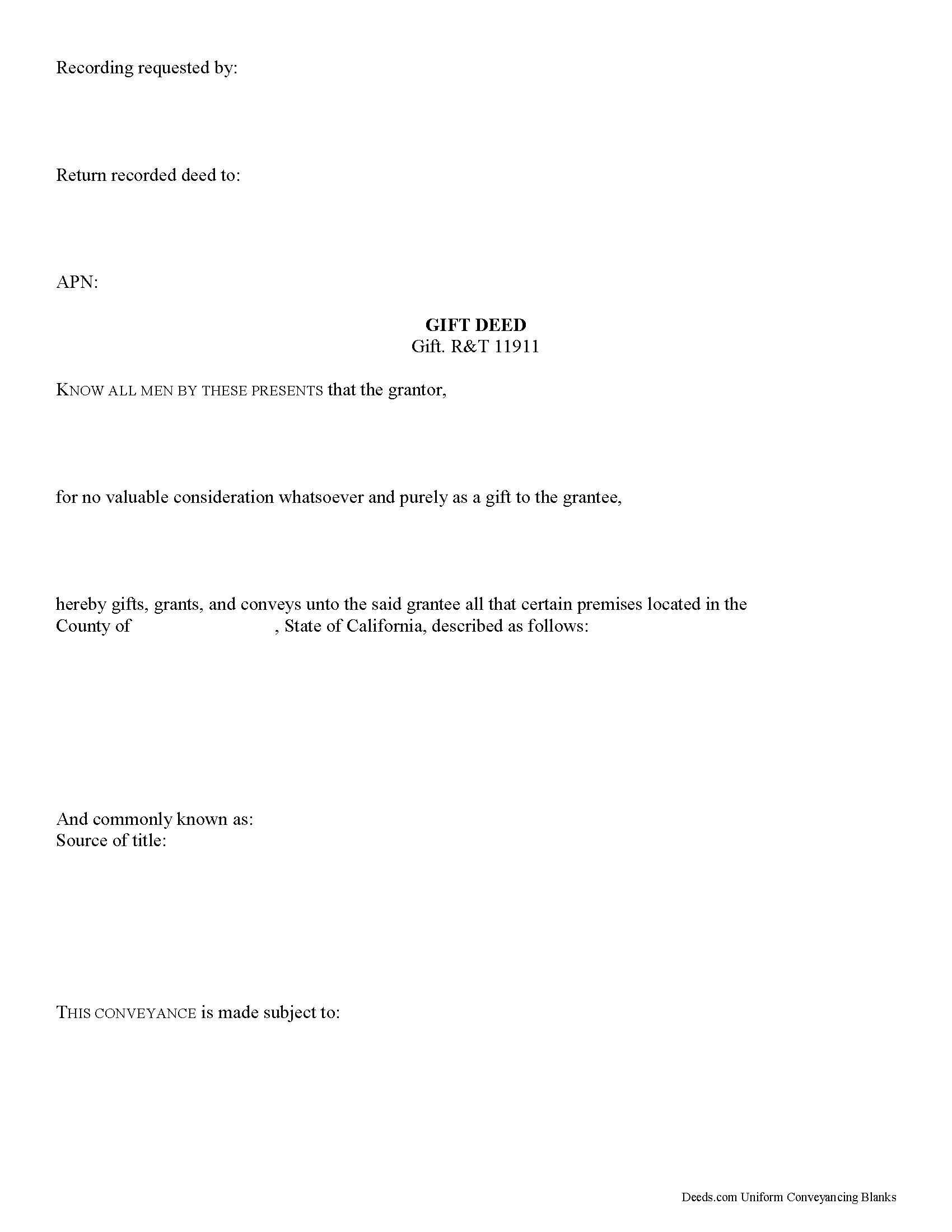 California Gift Deed Forms Deeds