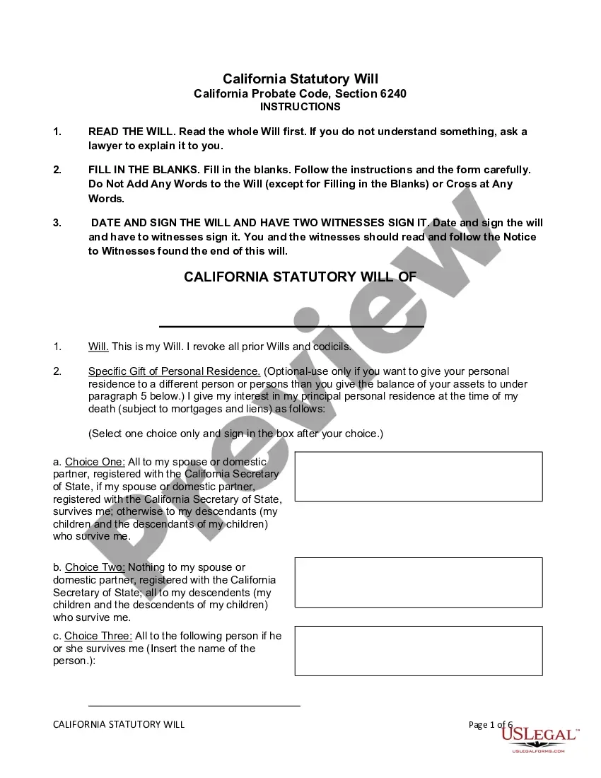 Printable Will Form California