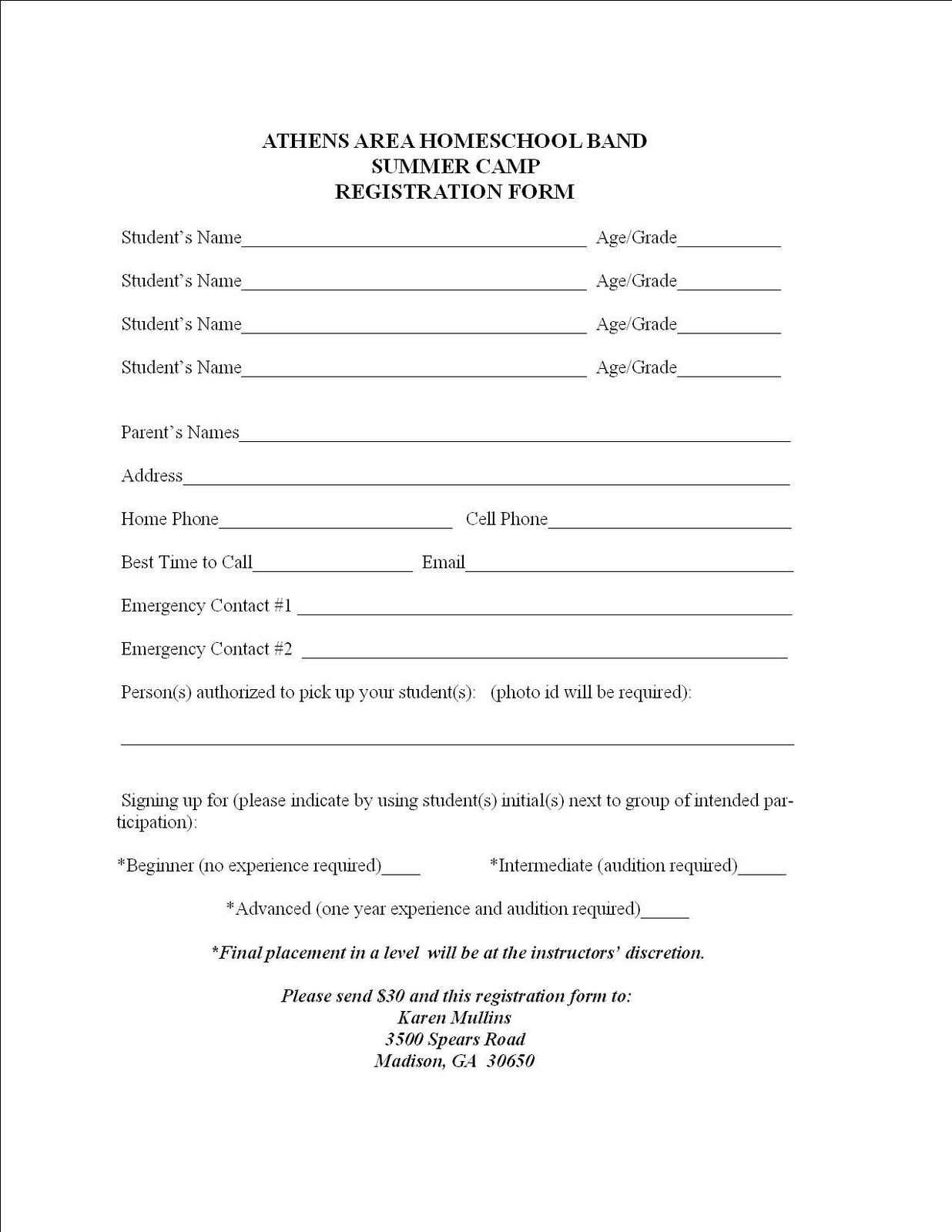 Camp Registration Forms Camp Registration Forms