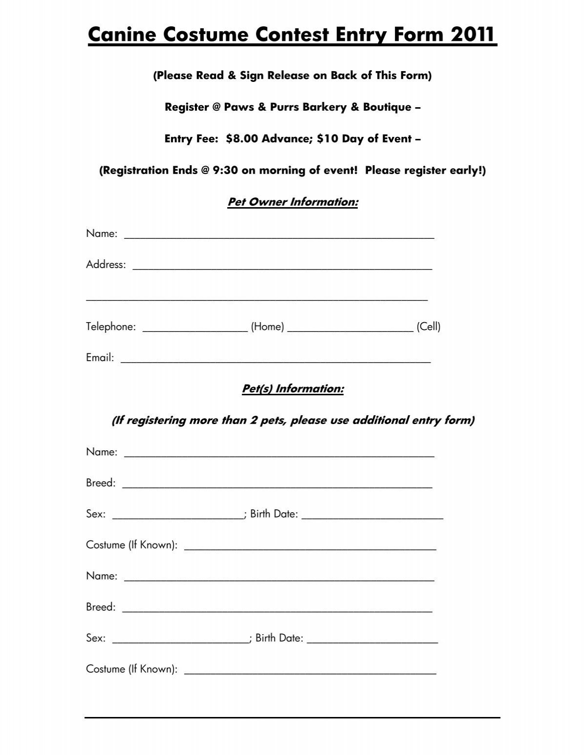 Canine Costume Contest Entry Form Rutherford Town Revitalization Canine Costume Contest Entry Form Rutherford Town Revitalization