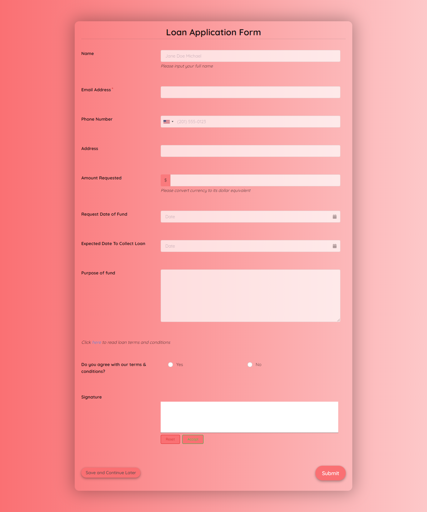 Car Loan Application Form Template Formplus