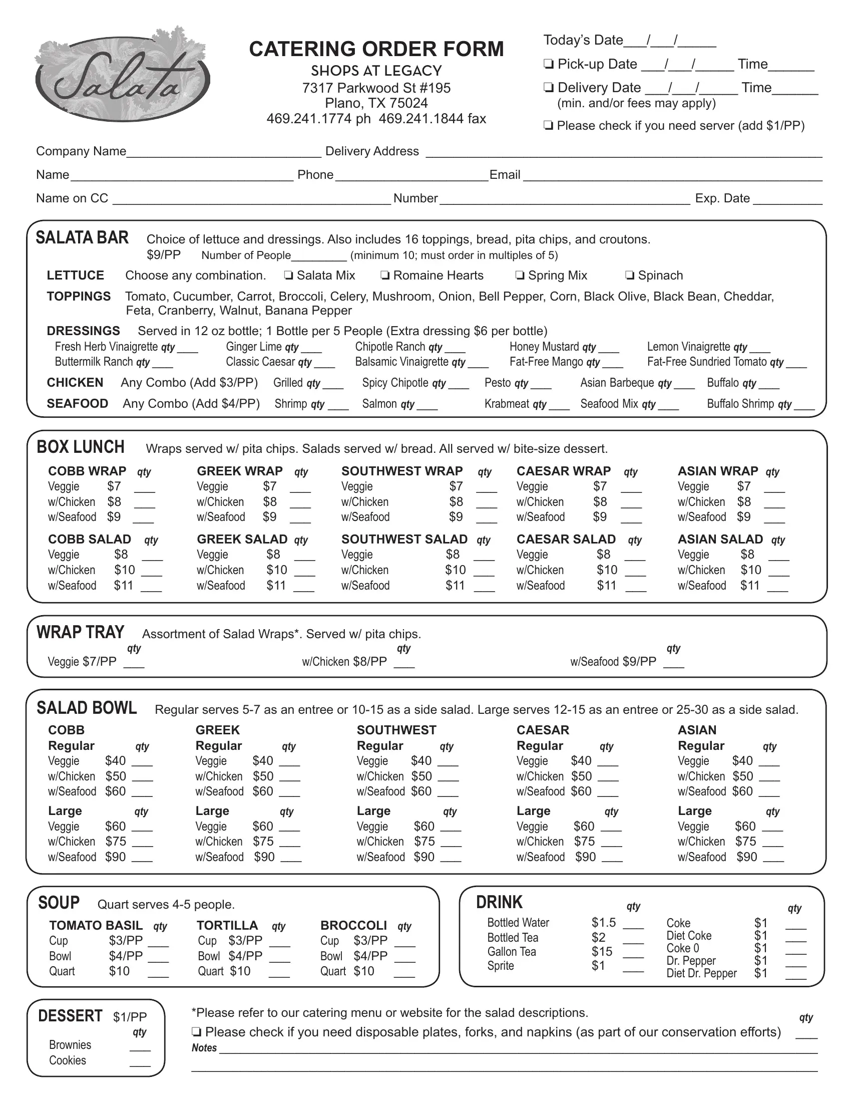 Catering Order Form Fill Out Printable PDF Forms Online
