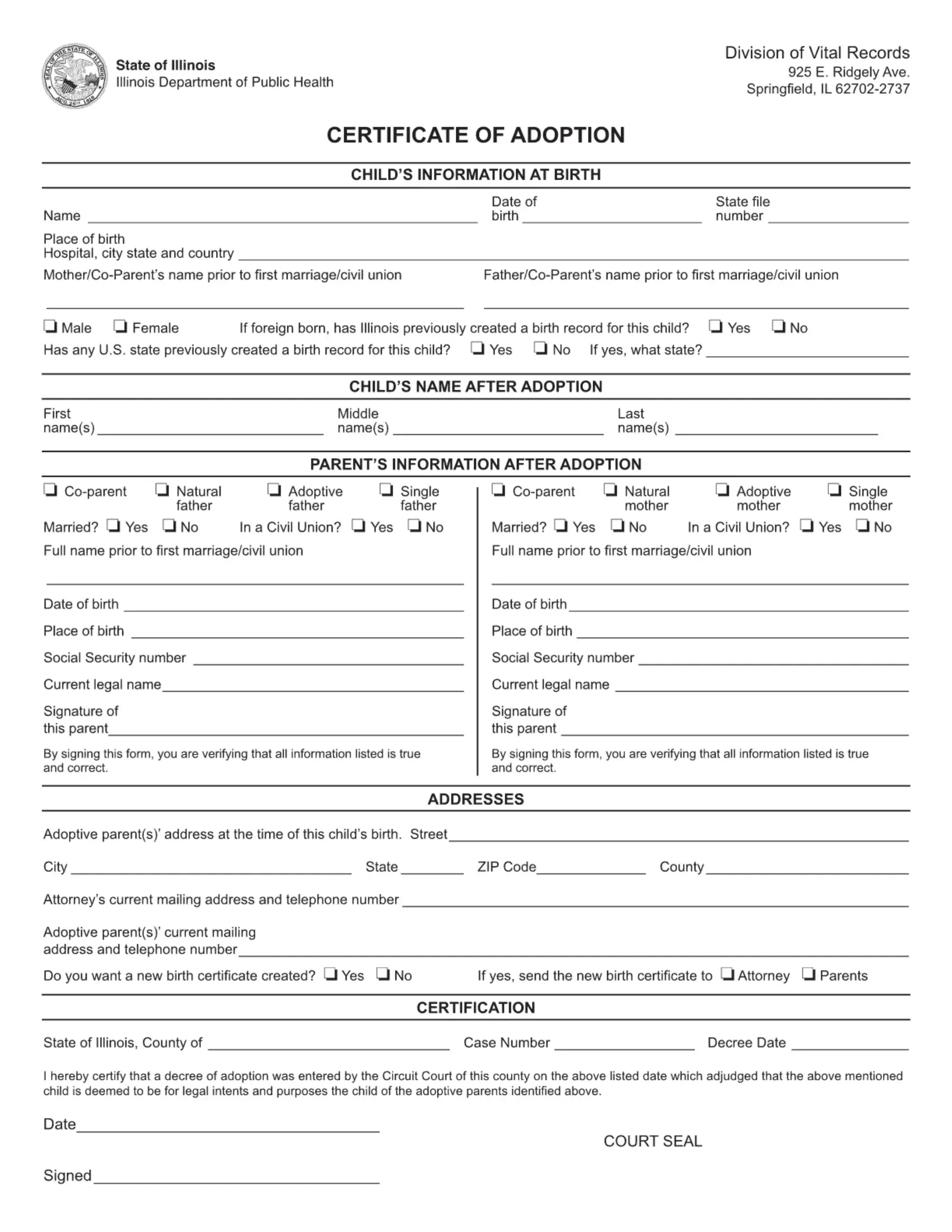 Certificate Adoption Form Fill Out Printable PDF Forms Online