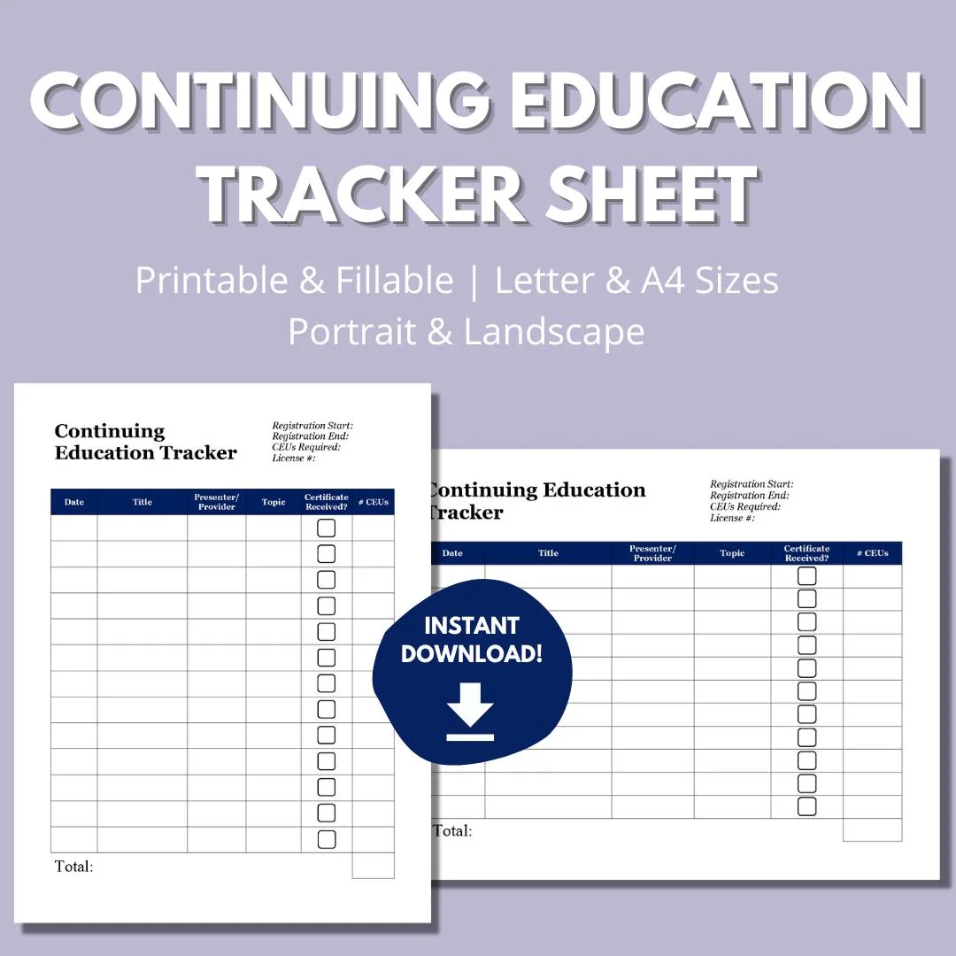CEU Tracker Sheet DIGITAL DOWNLOAD Fillable Printable Continuing Education Hours Log Social Workers Nurses Psychologists Teachers Etsy