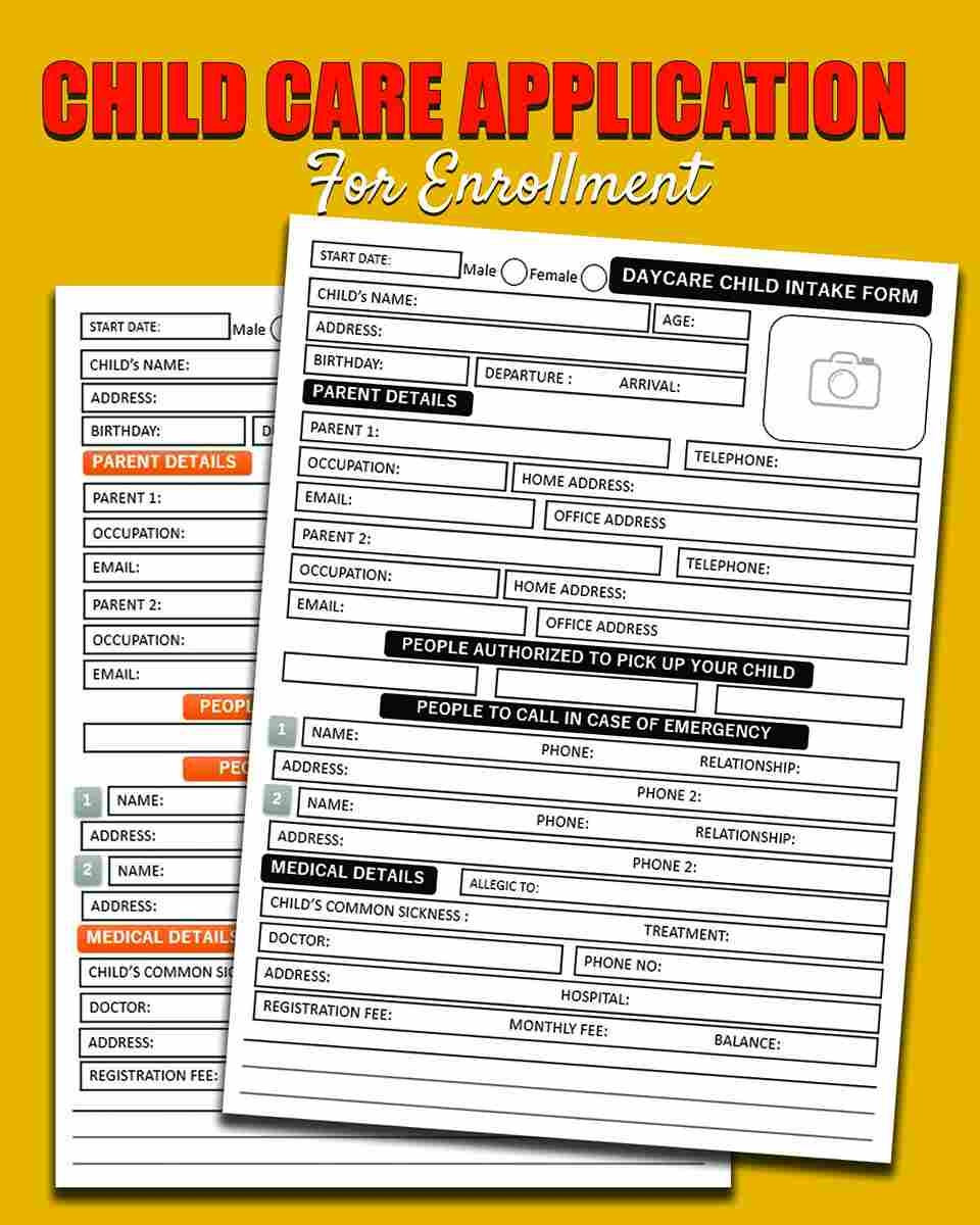 Daycare Child Enrollment Printable Forms