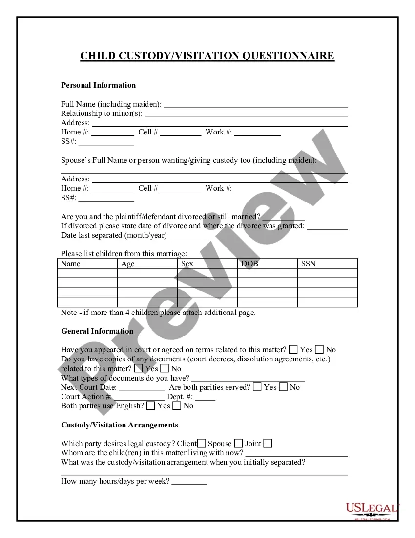 Child Visitation Forms California US Legal Forms