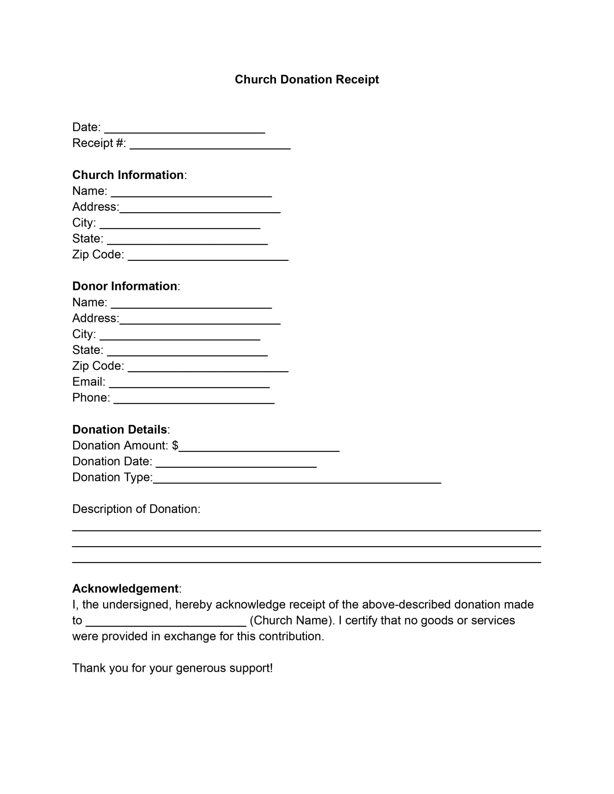 Church Donation Receipt Fill Out Printable PDF Forms