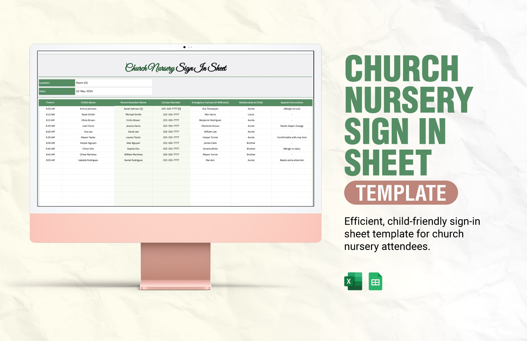 Church Nursery Sign In Sheet Template In Excel Google Sheets Download Template