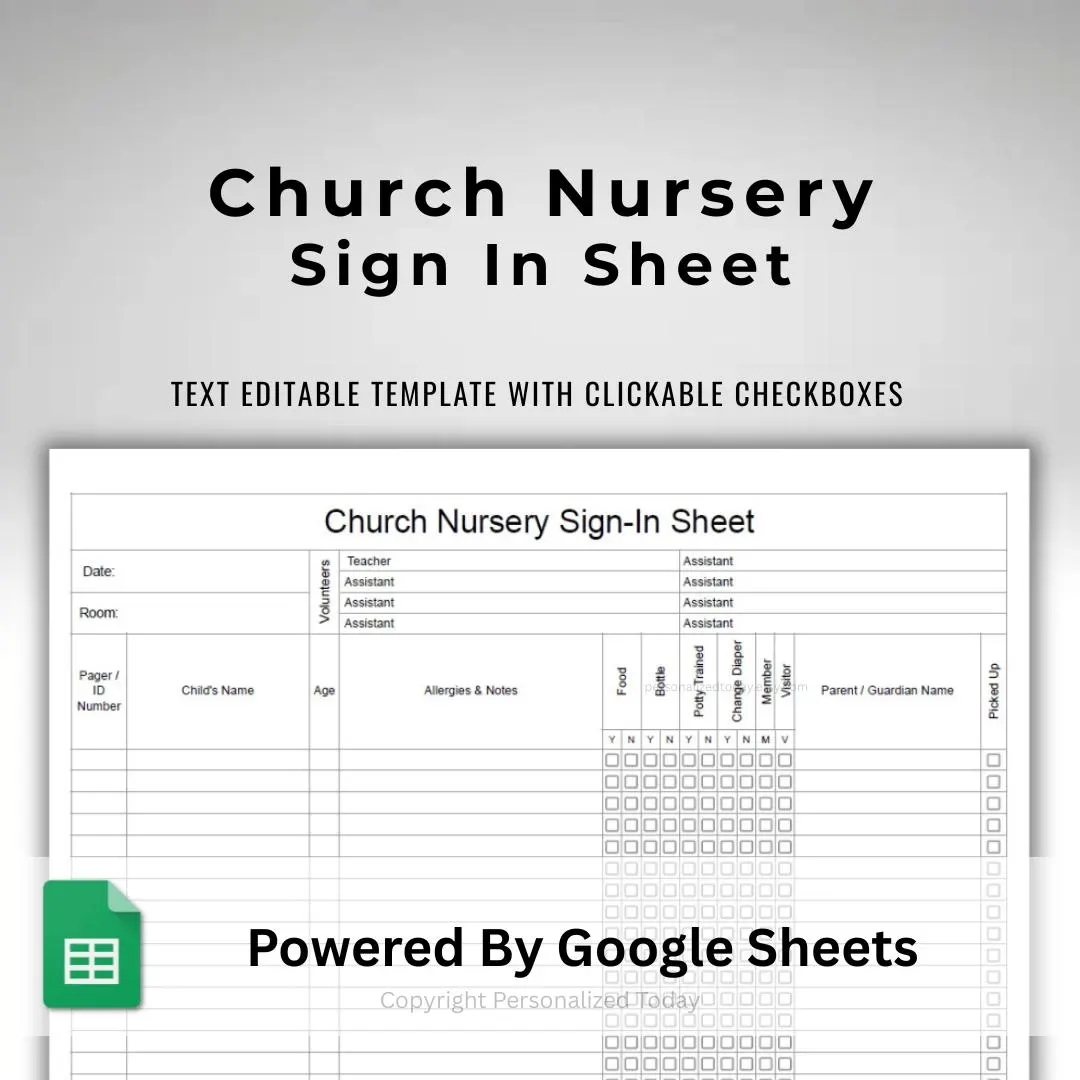 Church Nursery Sign In Sheet Text Editable Google Sheets Template US Letter Size Printable Clickable Check Boxes Kids Church Check In Etsy
