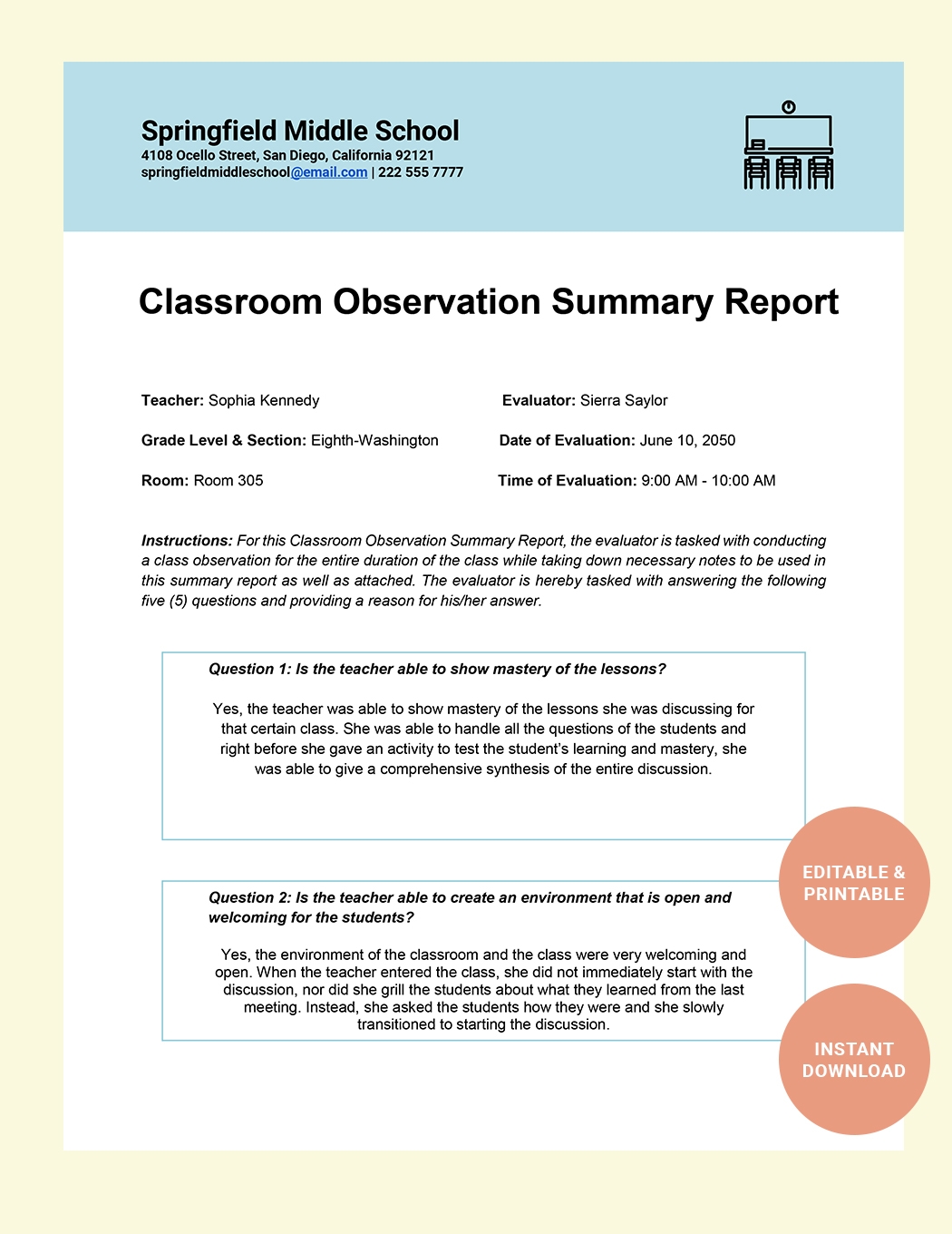 Classroom Observation Summary Report Template In Word Google Docs Download Template