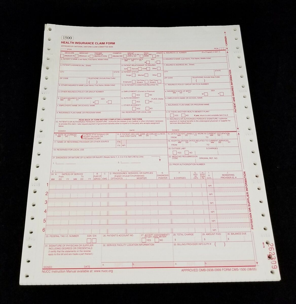 CMS 1500 Health Insurance Claim Forms 89 Continuous Sheets 08 05 Version EBay
