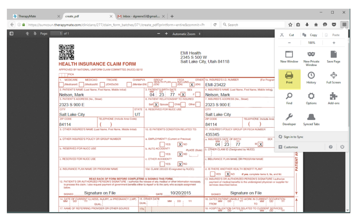 CMS 1500 Print Margin Settings TherapyMate