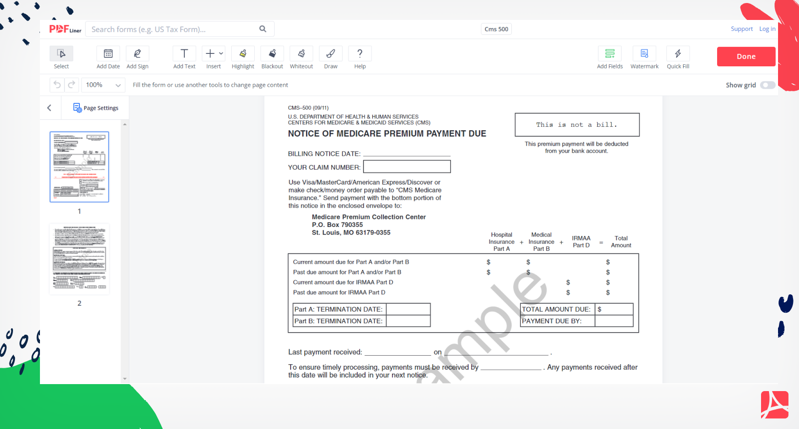 CMS 500 Form PDF Blank Sign Forms Online PDFliner